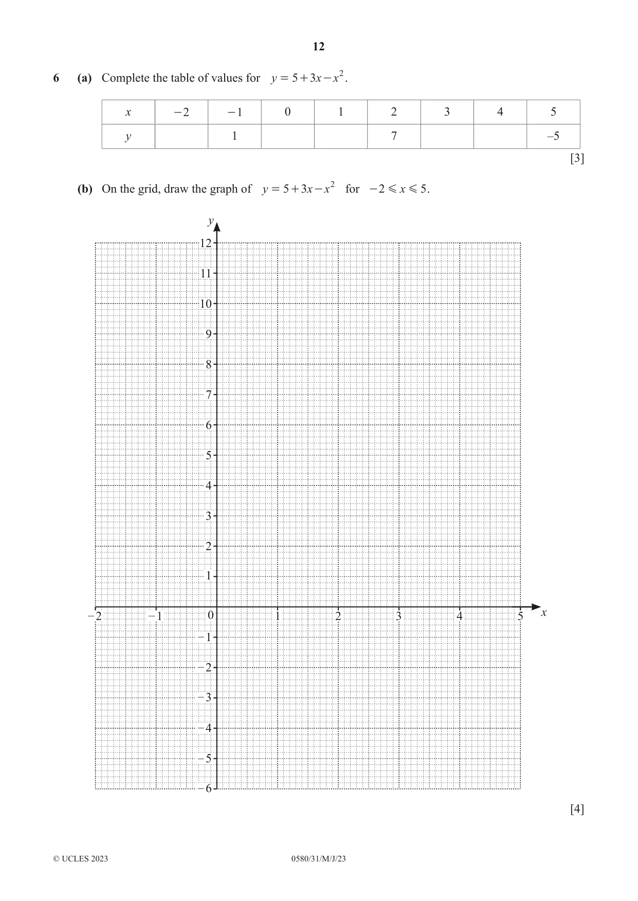 Cambridge IGCSE Mathematics 0580 2023 May/June Paper 3 · Variant 1 question paper, page 12 of 20
