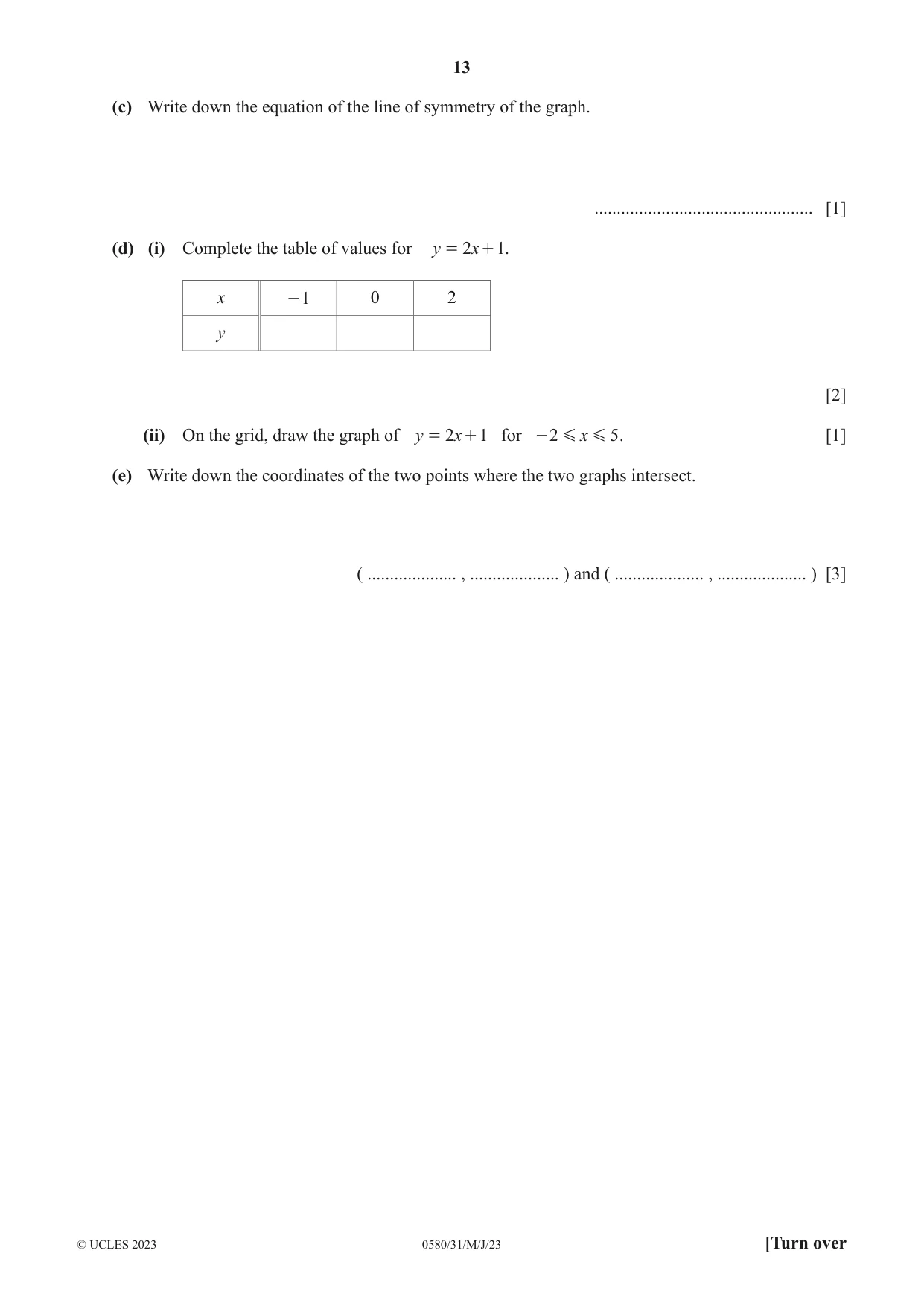 Cambridge IGCSE Mathematics 0580 2023 May/June Paper 3 · Variant 1 question paper, page 13 of 20