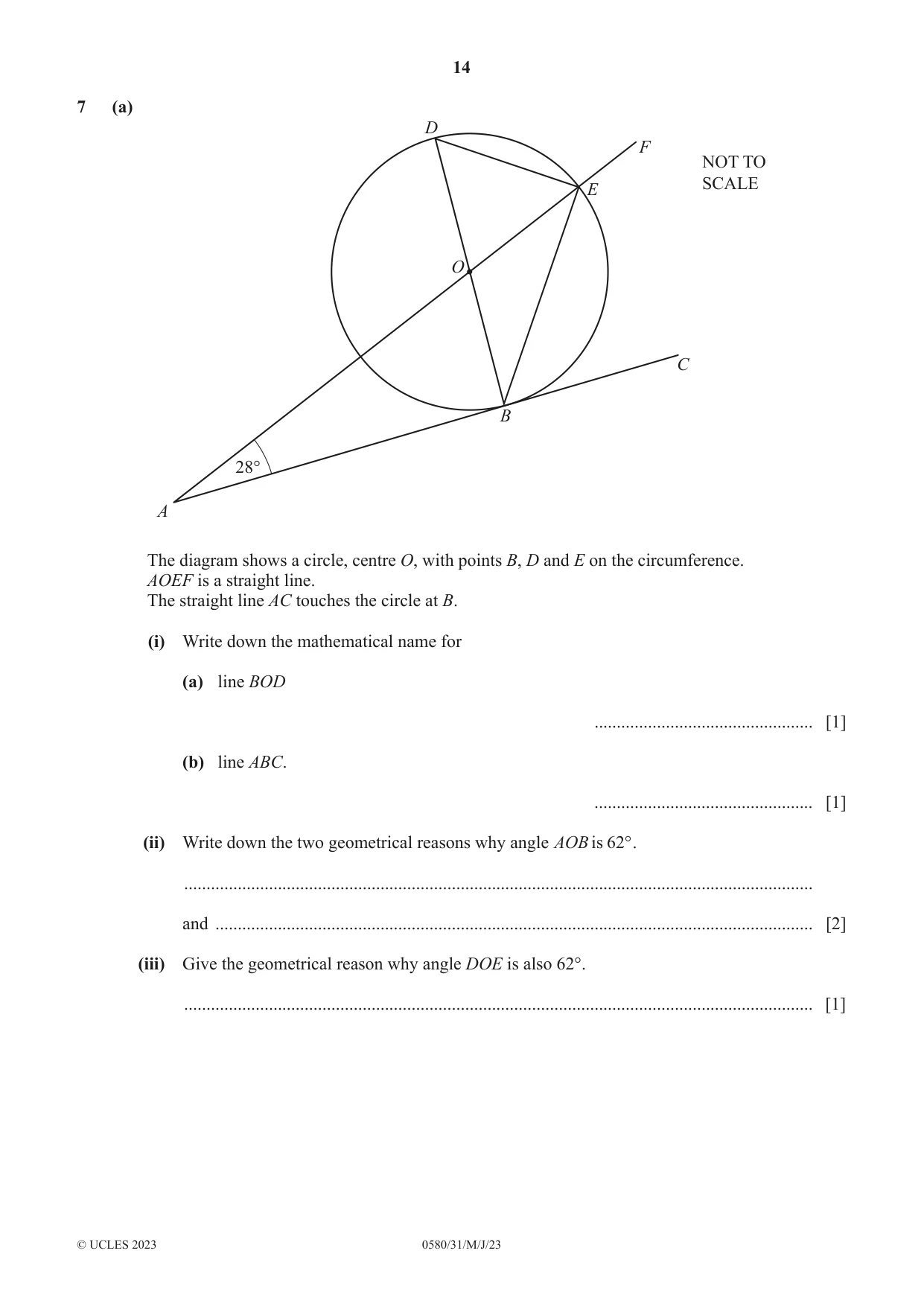 Cambridge IGCSE Mathematics 0580 2023 May/June Paper 3 · Variant 1 question paper, page 14 of 20