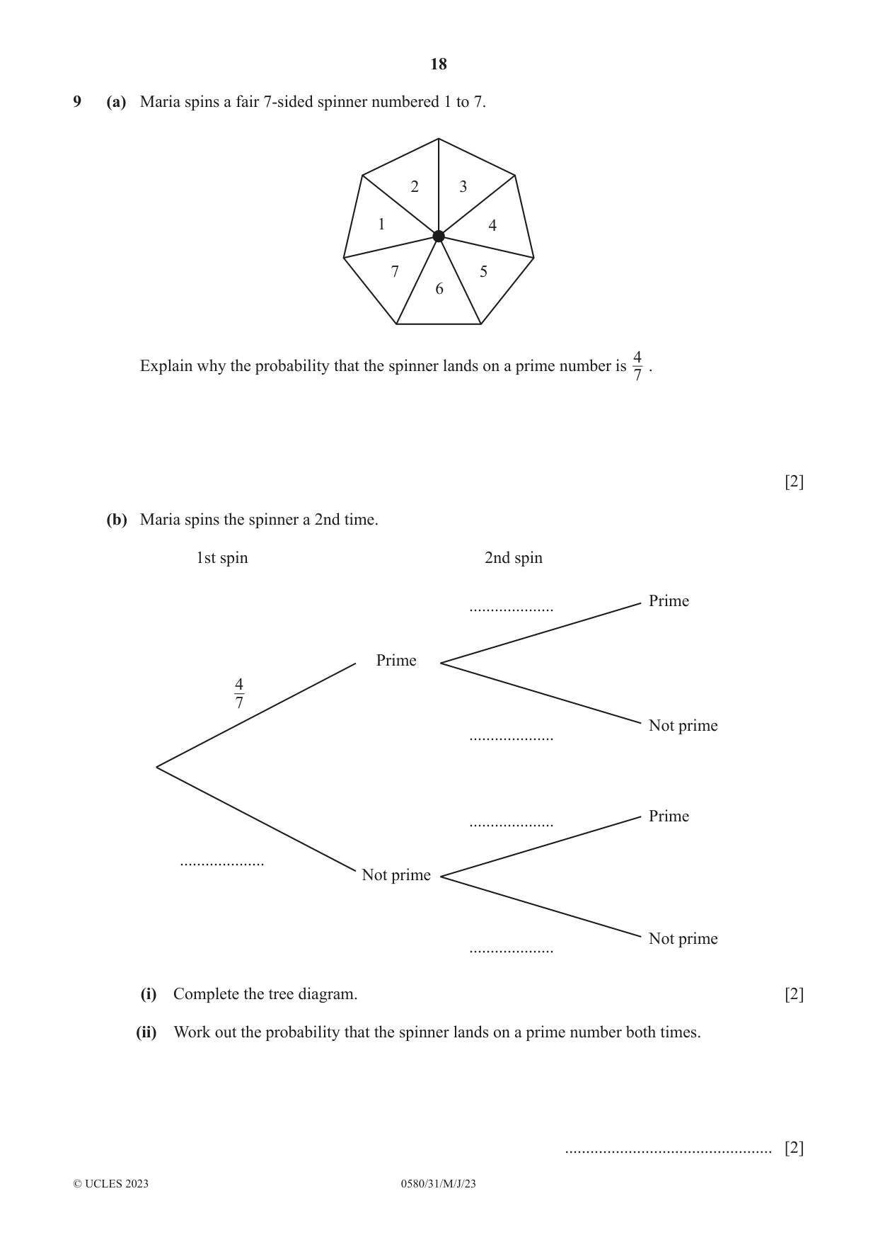 Cambridge IGCSE Mathematics 0580 2023 May/June Paper 3 · Variant 1 question paper, page 18 of 20