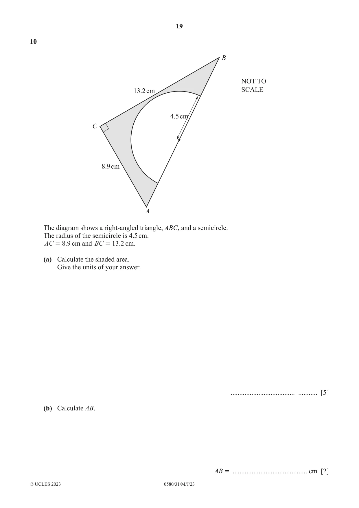 Cambridge IGCSE Mathematics 0580 2023 May/June Paper 3 · Variant 1 question paper, page 19 of 20