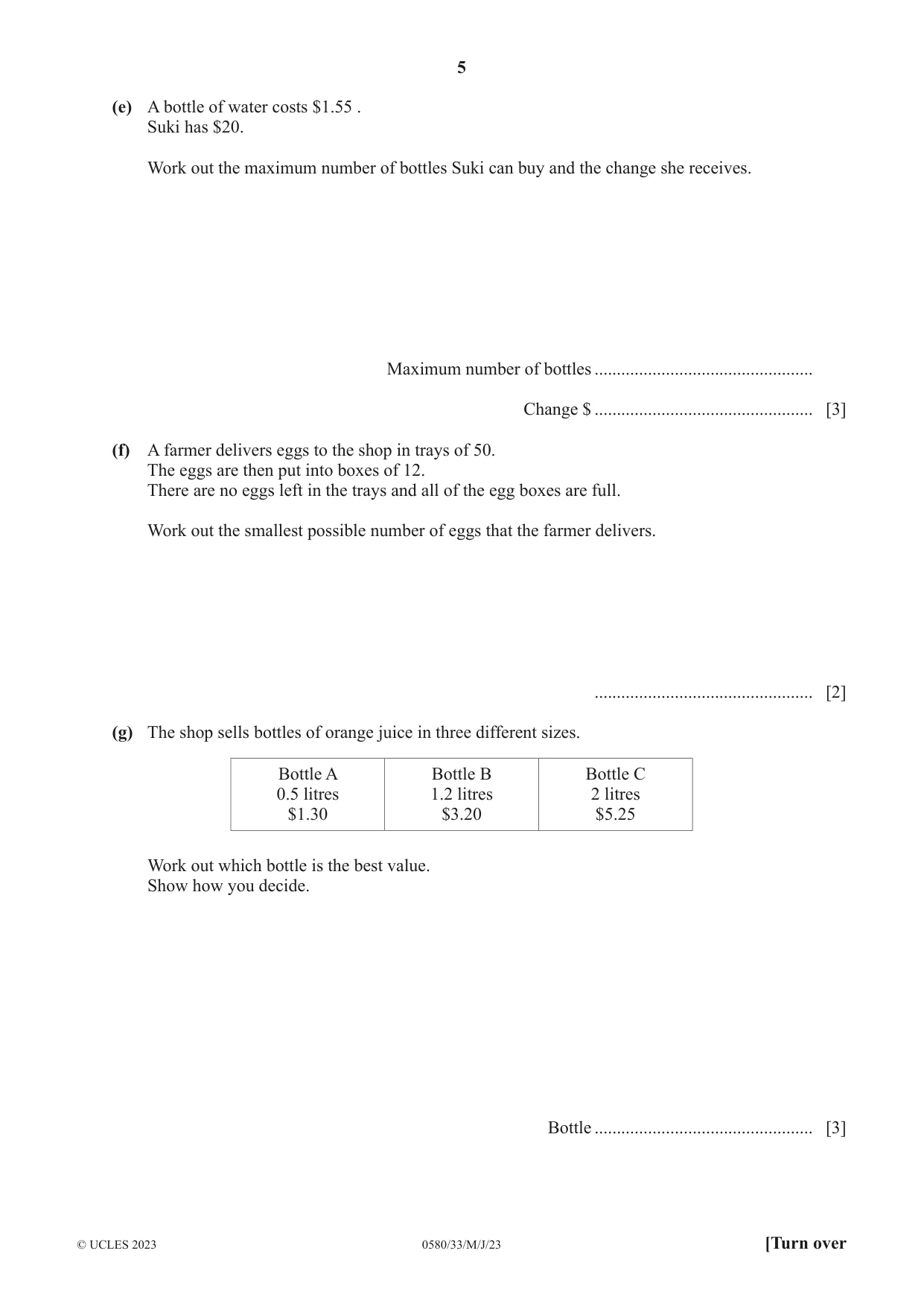 Cambridge IGCSE Mathematics 0580 2023 May/June Paper 3 · Variant 3 question paper, page 5 of 16