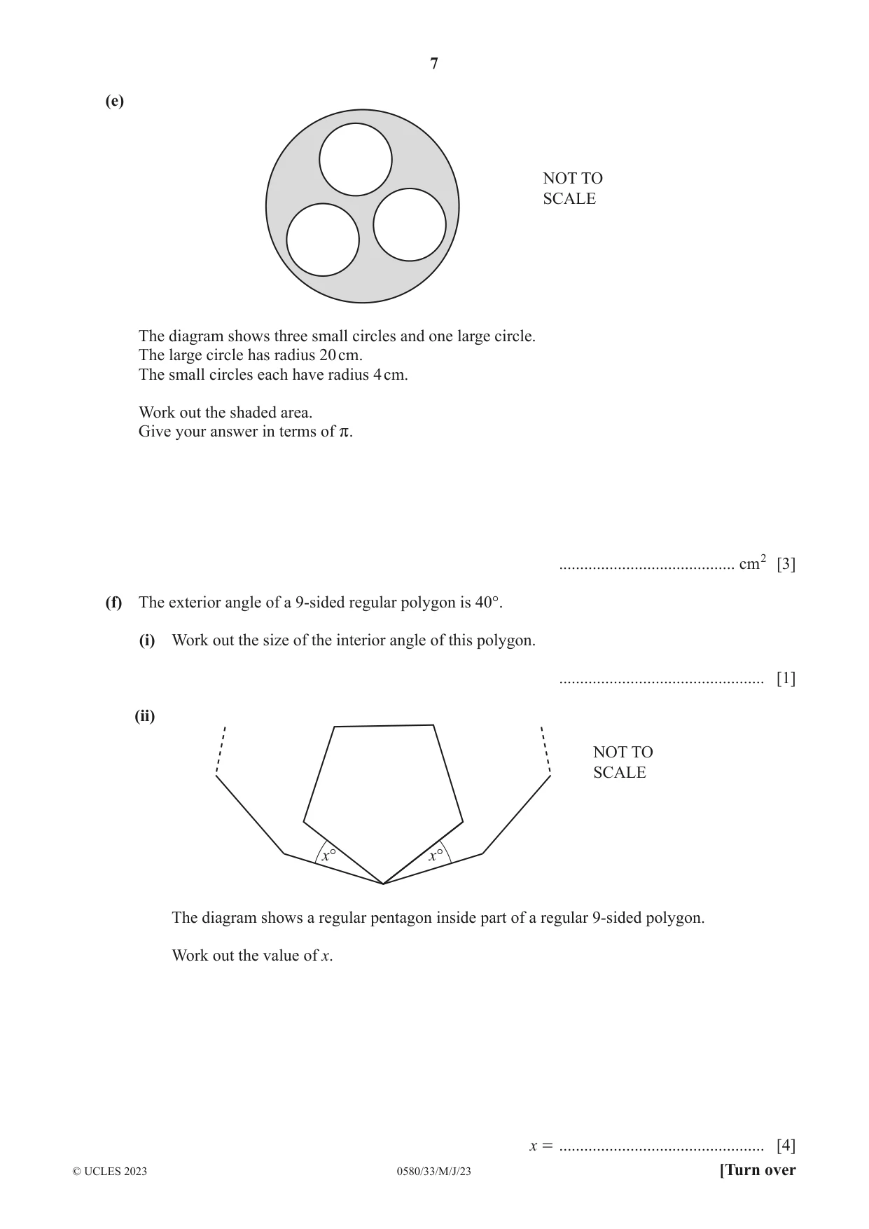 Cambridge IGCSE Mathematics 0580 2023 May/June Paper 3 · Variant 3 question paper, page 7 of 16