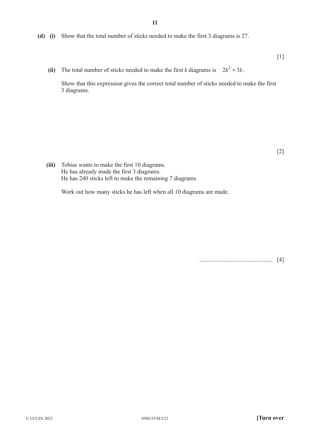 Cambridge IGCSE Mathematics 0580 2023 May/June Paper 3 · Variant 3 question paper, page 11 of 16