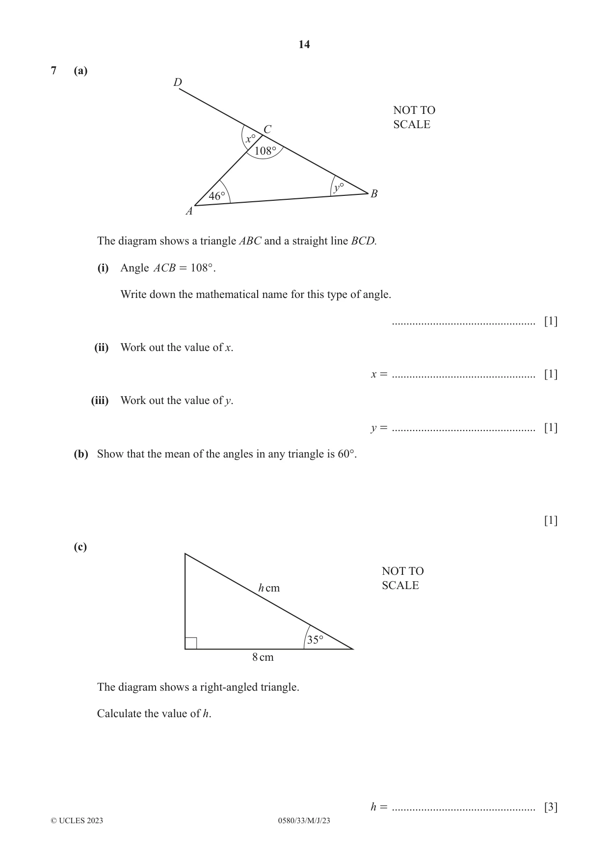 Cambridge IGCSE Mathematics 0580 2023 May/June Paper 3 · Variant 3 question paper, page 14 of 16