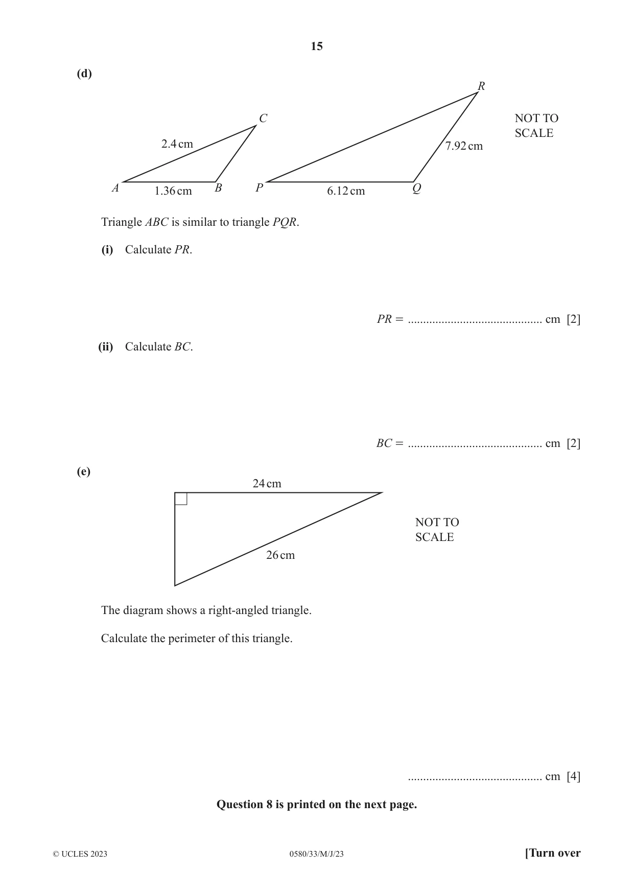 Cambridge IGCSE Mathematics 0580 2023 May/June Paper 3 · Variant 3 question paper, page 15 of 16