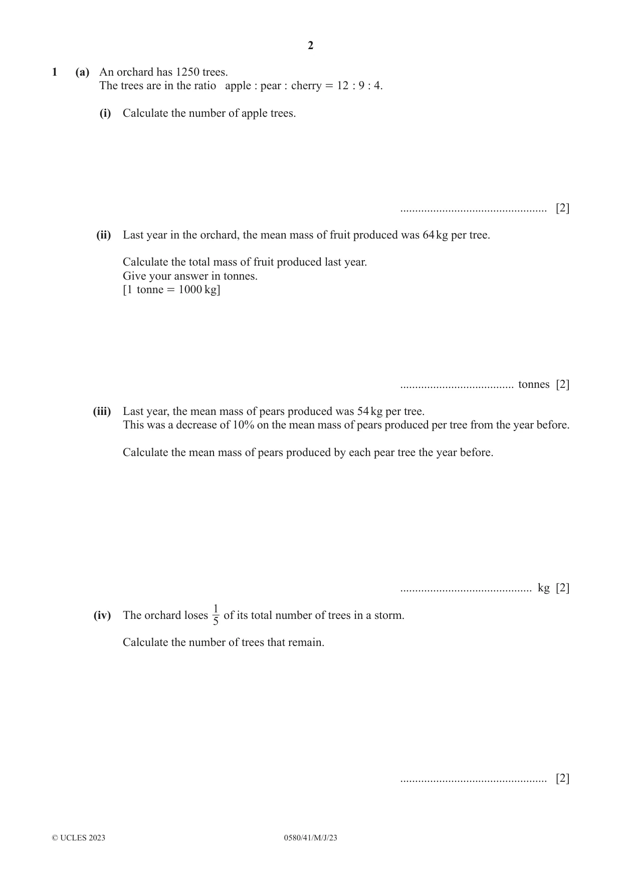 Cambridge IGCSE Mathematics 0580 2023 May/June Paper 4 · Variant 1 question paper, page 2 of 20