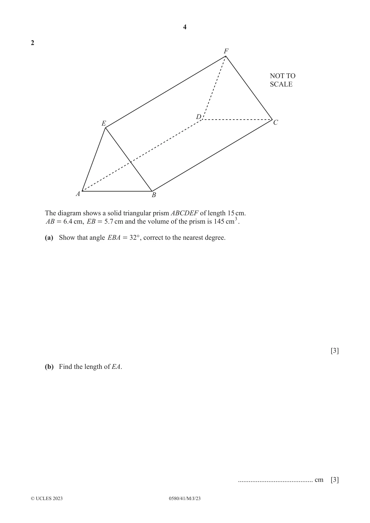 Cambridge IGCSE Mathematics 0580 2023 May/June Paper 4 · Variant 1 question paper, page 4 of 20