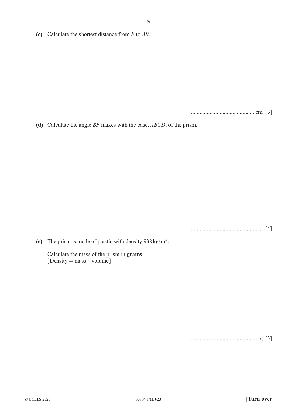 Cambridge IGCSE Mathematics 0580 2023 May/June Paper 4 · Variant 1 question paper, page 5 of 20