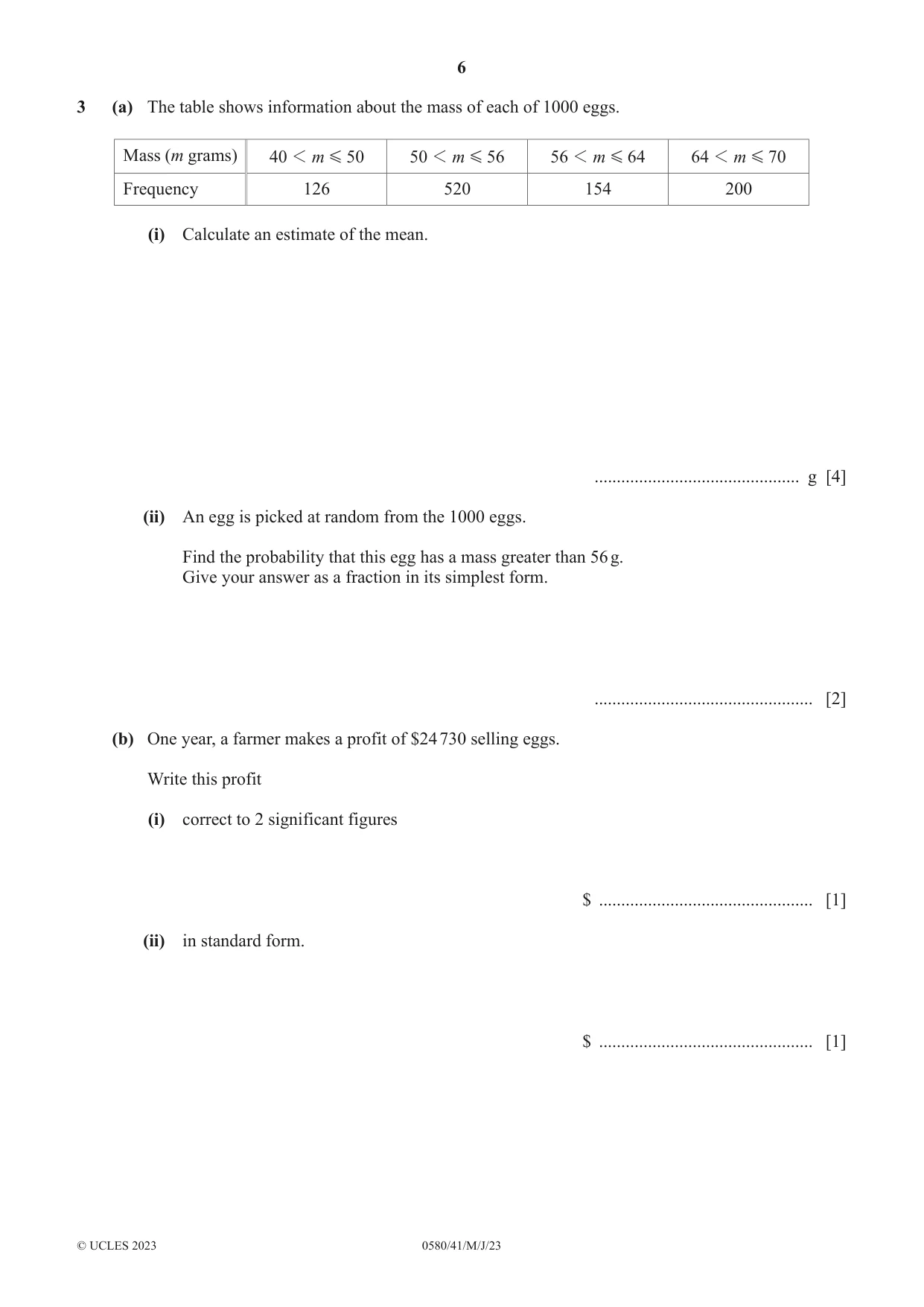 Cambridge IGCSE Mathematics 0580 2023 May/June Paper 4 · Variant 1 question paper, page 6 of 20