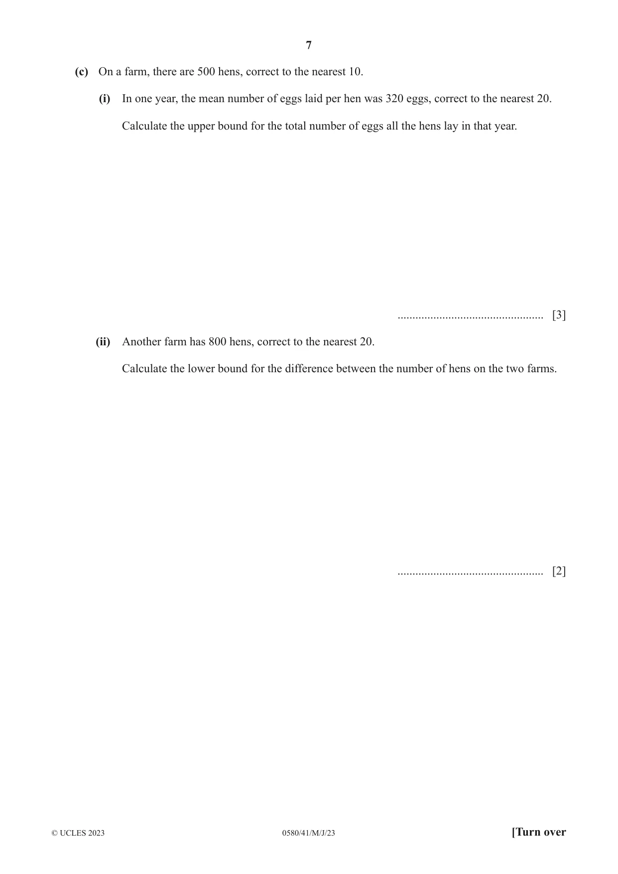 Cambridge IGCSE Mathematics 0580 2023 May/June Paper 4 · Variant 1 question paper, page 7 of 20