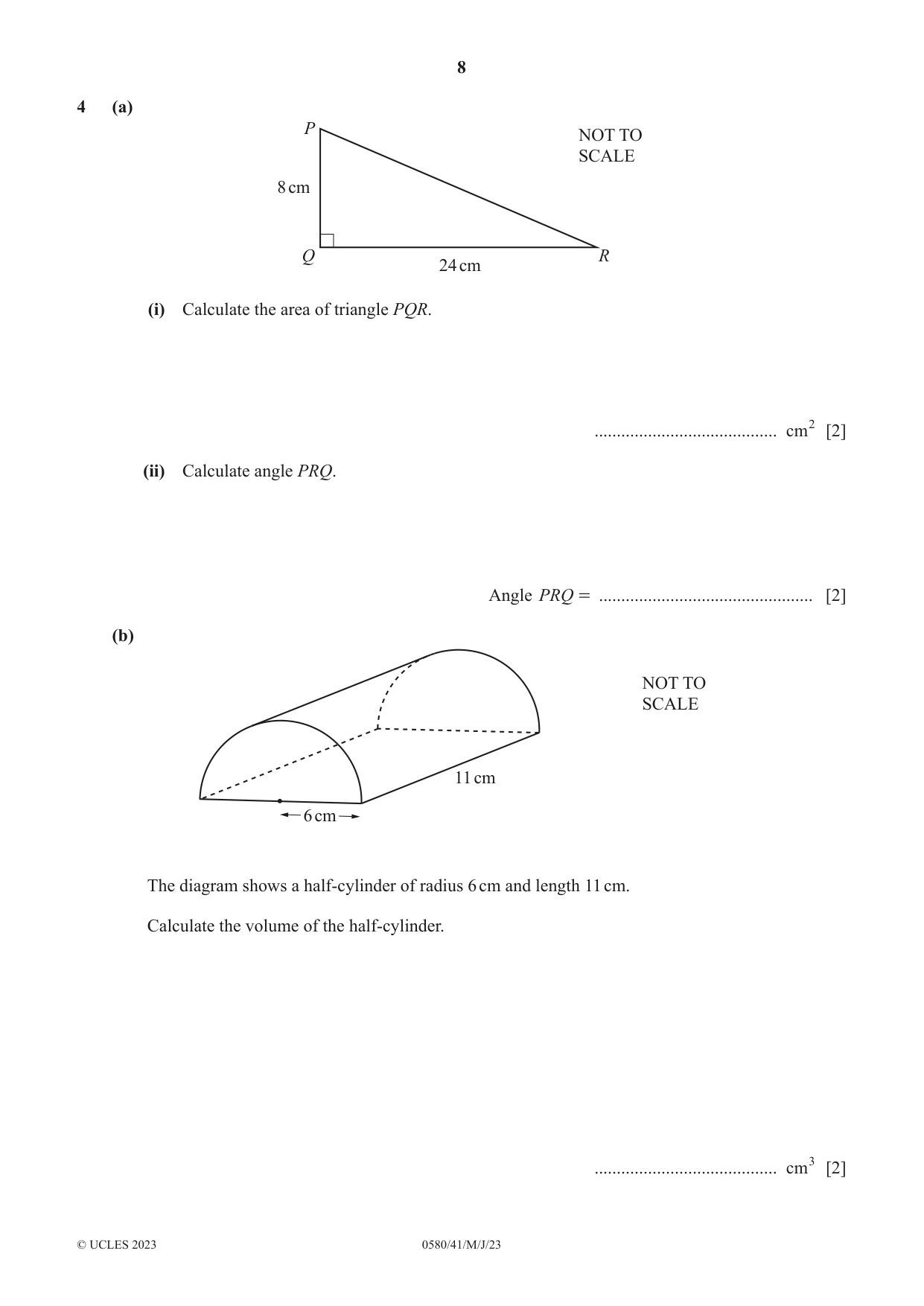 Cambridge IGCSE Mathematics 0580 2023 May/June Paper 4 · Variant 1 question paper, page 8 of 20