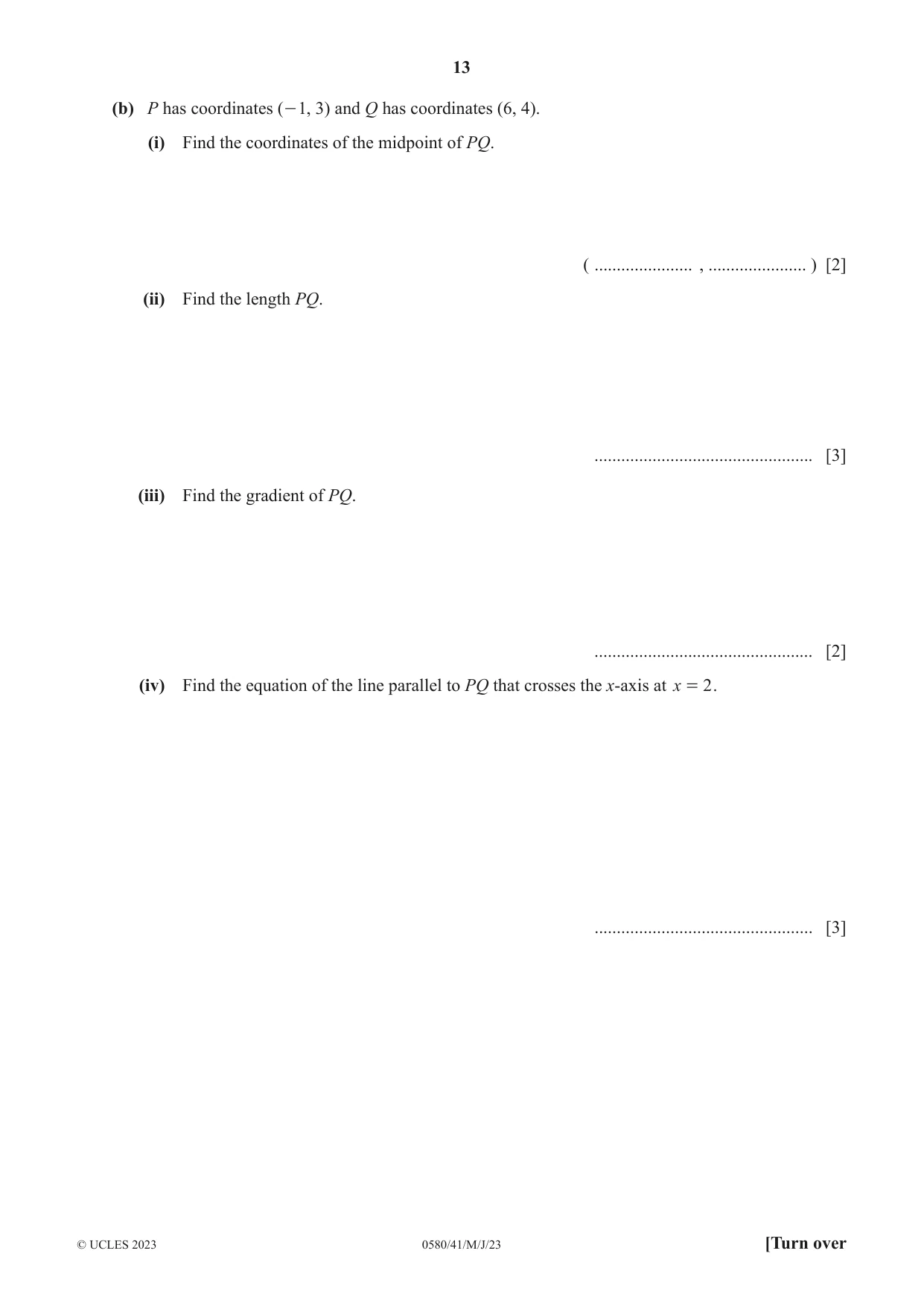 Cambridge IGCSE Mathematics 0580 2023 May/June Paper 4 · Variant 1 question paper, page 13 of 20