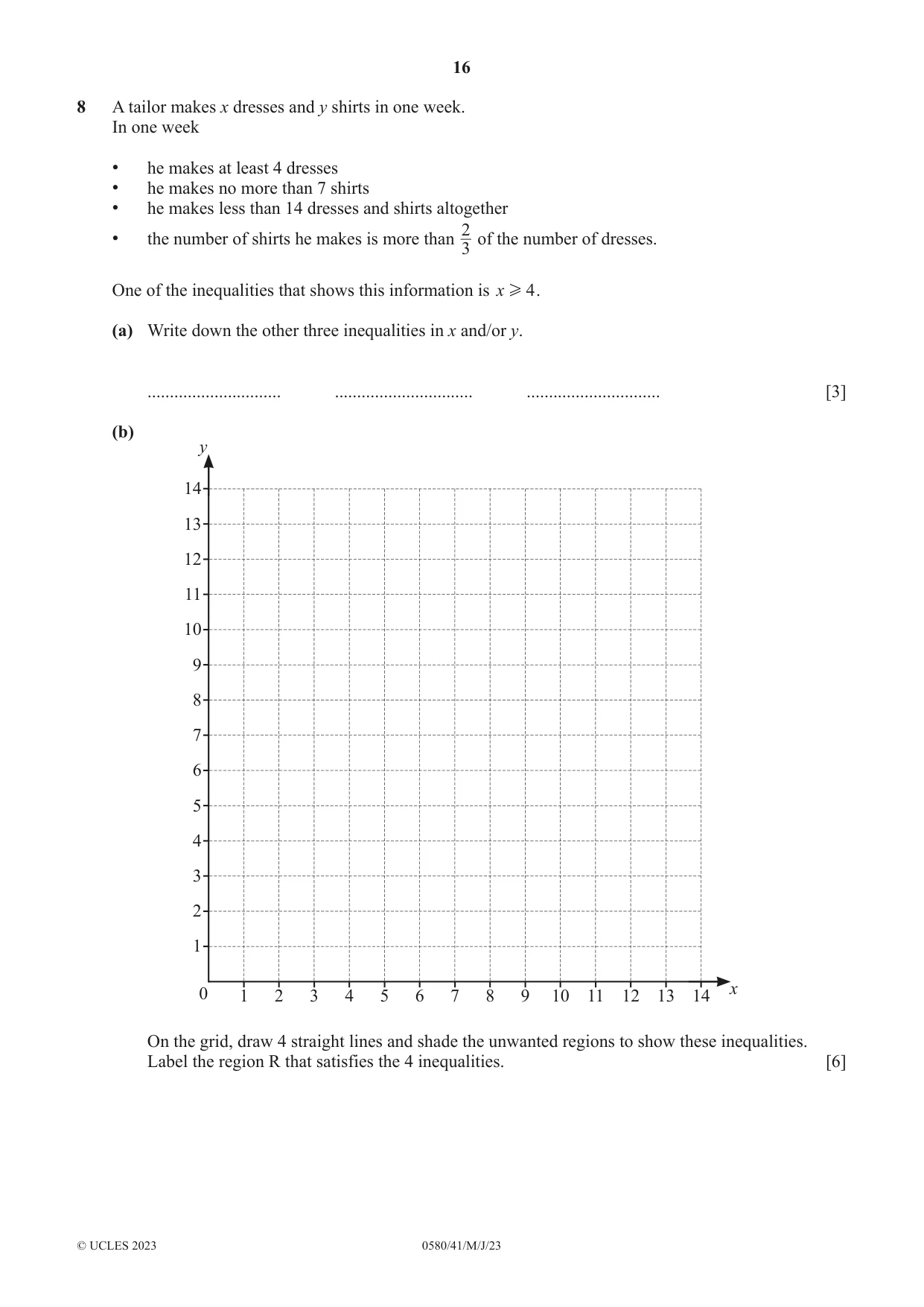 Cambridge IGCSE Mathematics 0580 2023 May/June Paper 4 · Variant 1 question paper, page 16 of 20