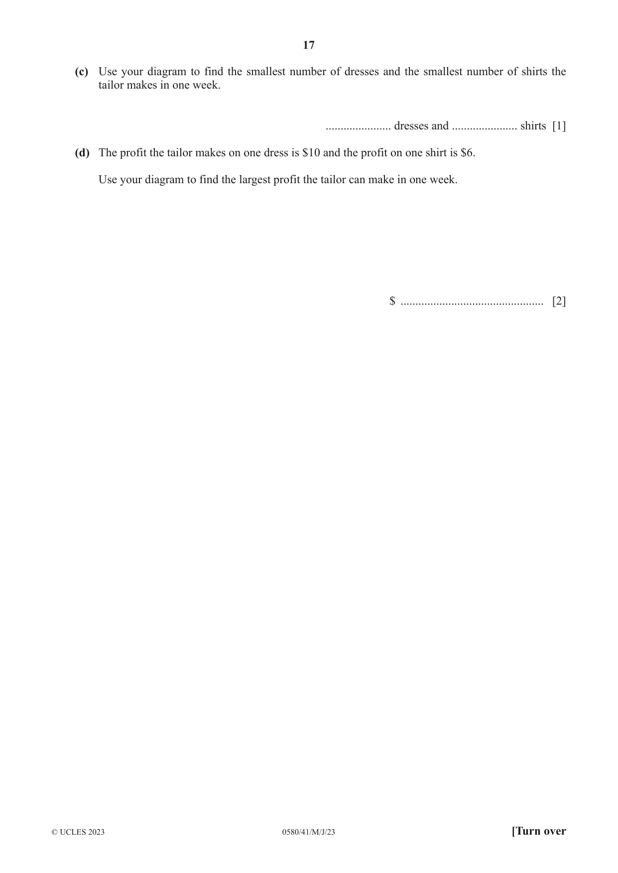 Cambridge IGCSE Mathematics 0580 2023 May/June Paper 4 · Variant 1 question paper, page 17 of 20
