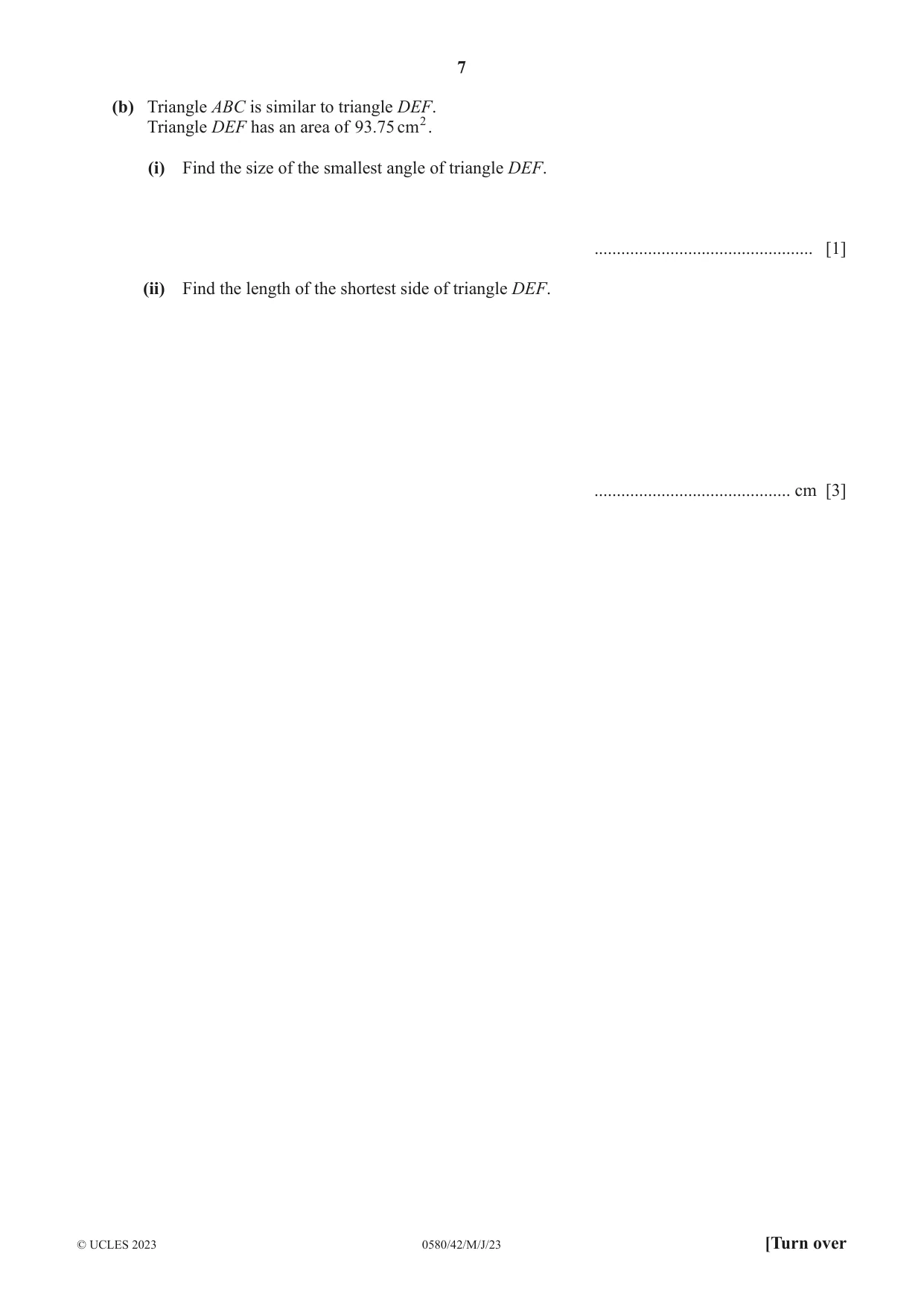 Cambridge IGCSE Mathematics 0580 2023 May/June Paper 4 · Variant 2 question paper, page 7 of 20