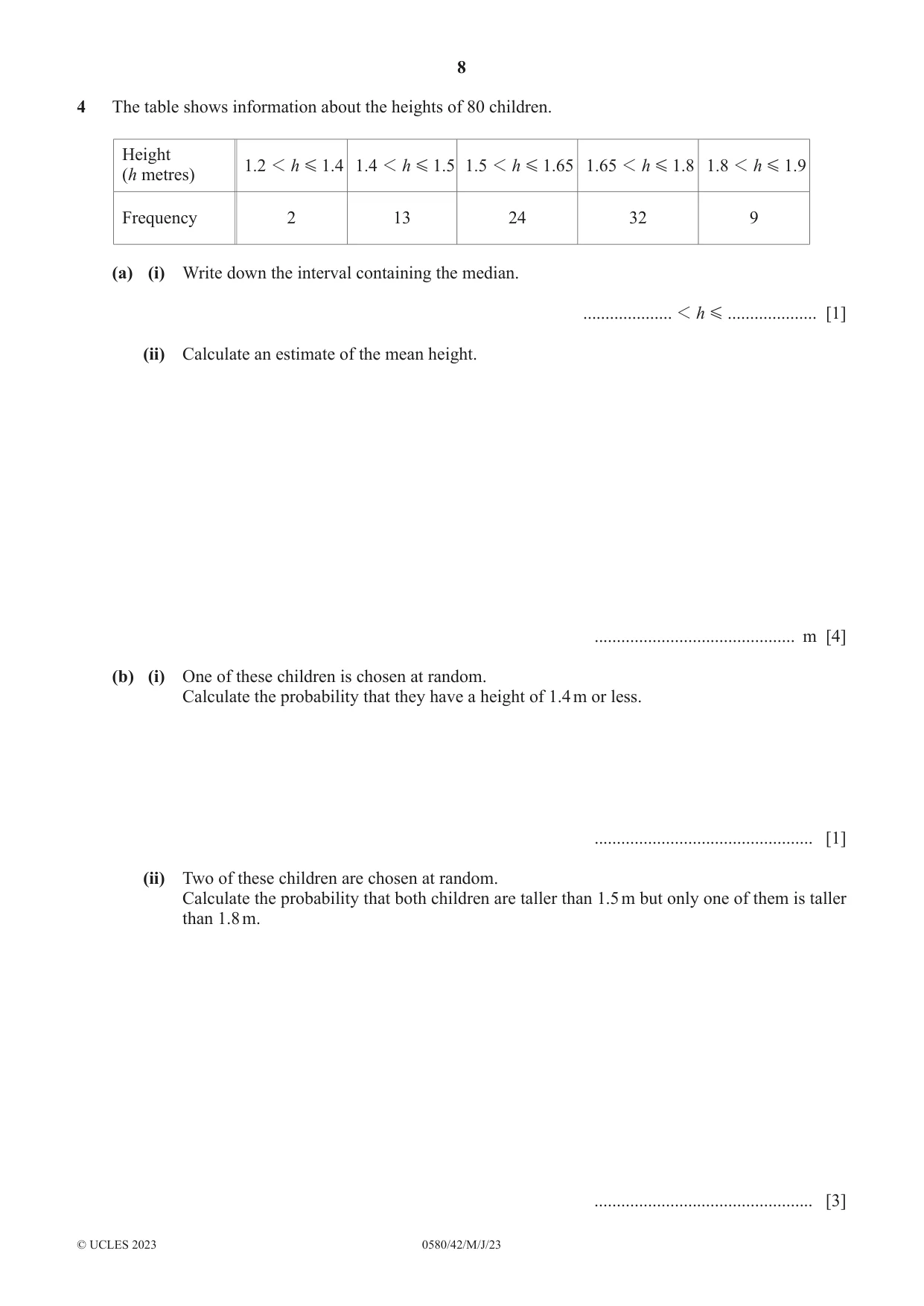 Cambridge IGCSE Mathematics 0580 2023 May/June Paper 4 · Variant 2 question paper, page 8 of 20