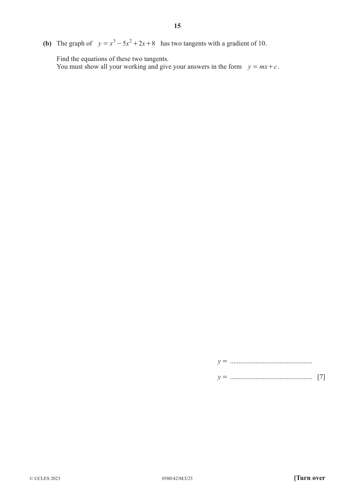 Cambridge IGCSE Mathematics 0580 2023 May/June Paper 4 · Variant 2 question paper, page 15 of 20
