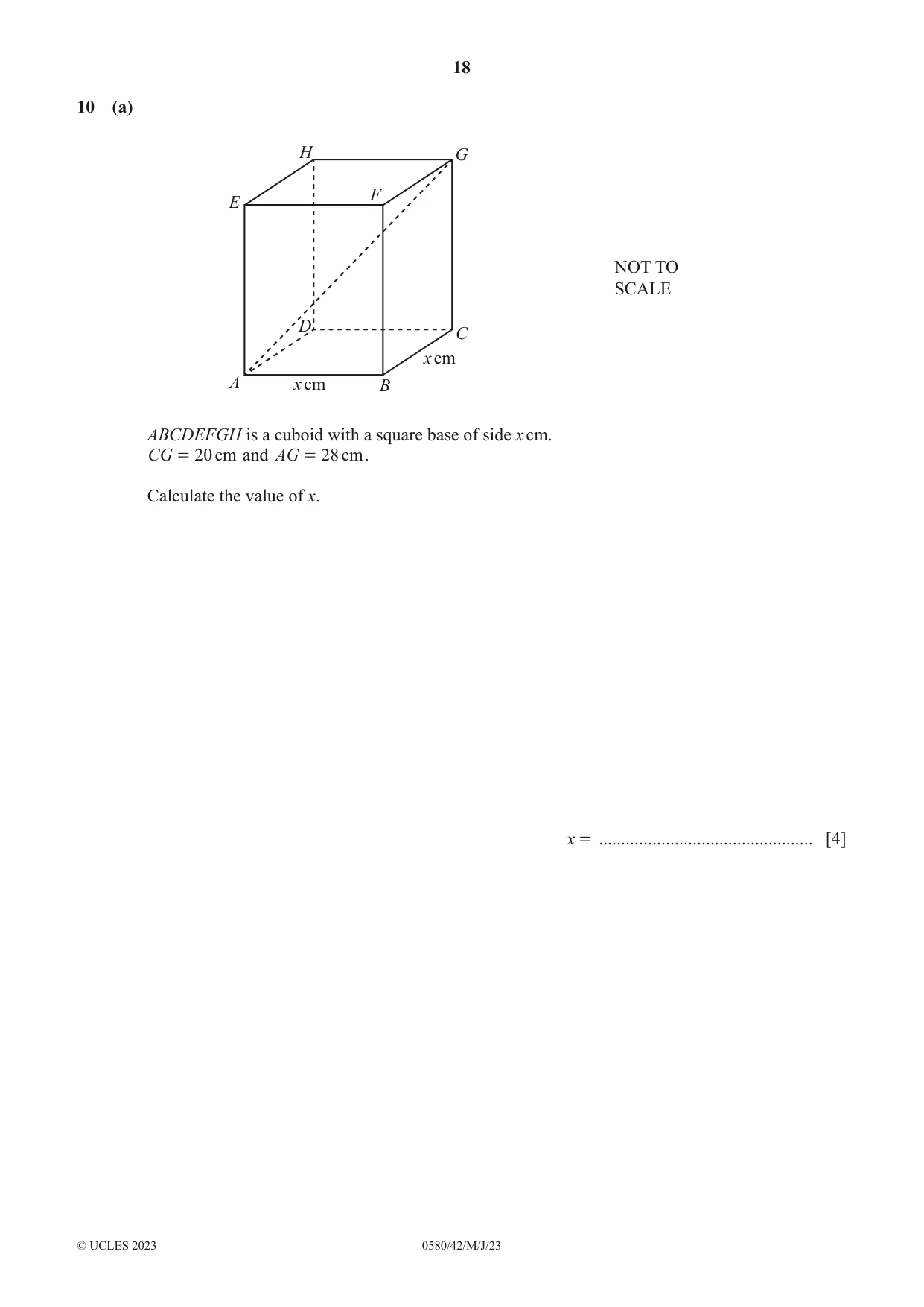Cambridge IGCSE Mathematics 0580 2023 May/June Paper 4 · Variant 2 question paper, page 18 of 20