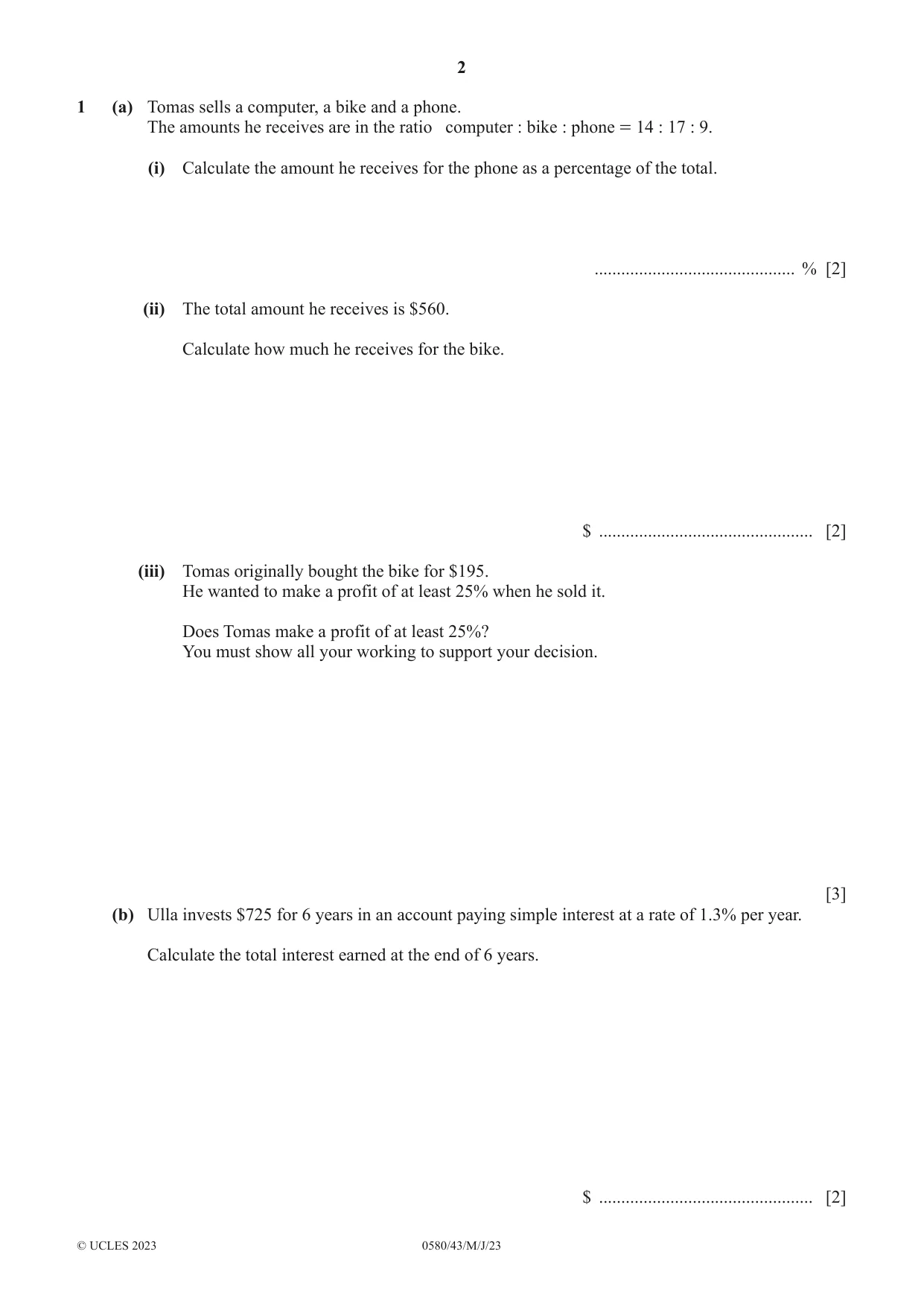 Cambridge IGCSE Mathematics 0580 2023 May/June Paper 4 · Variant 3 question paper, page 2 of 20