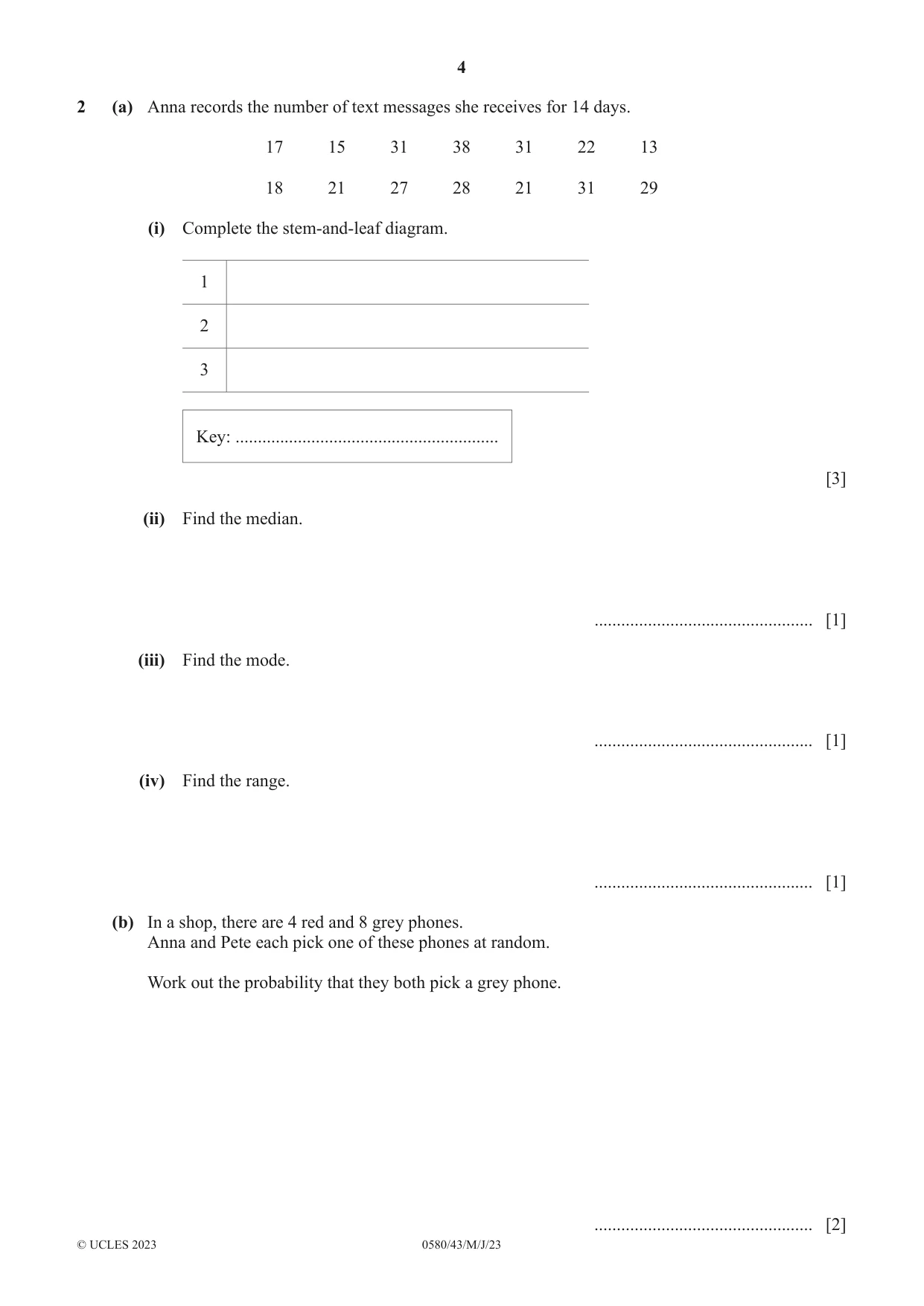 Cambridge IGCSE Mathematics 0580 2023 May/June Paper 4 · Variant 3 question paper, page 4 of 20
