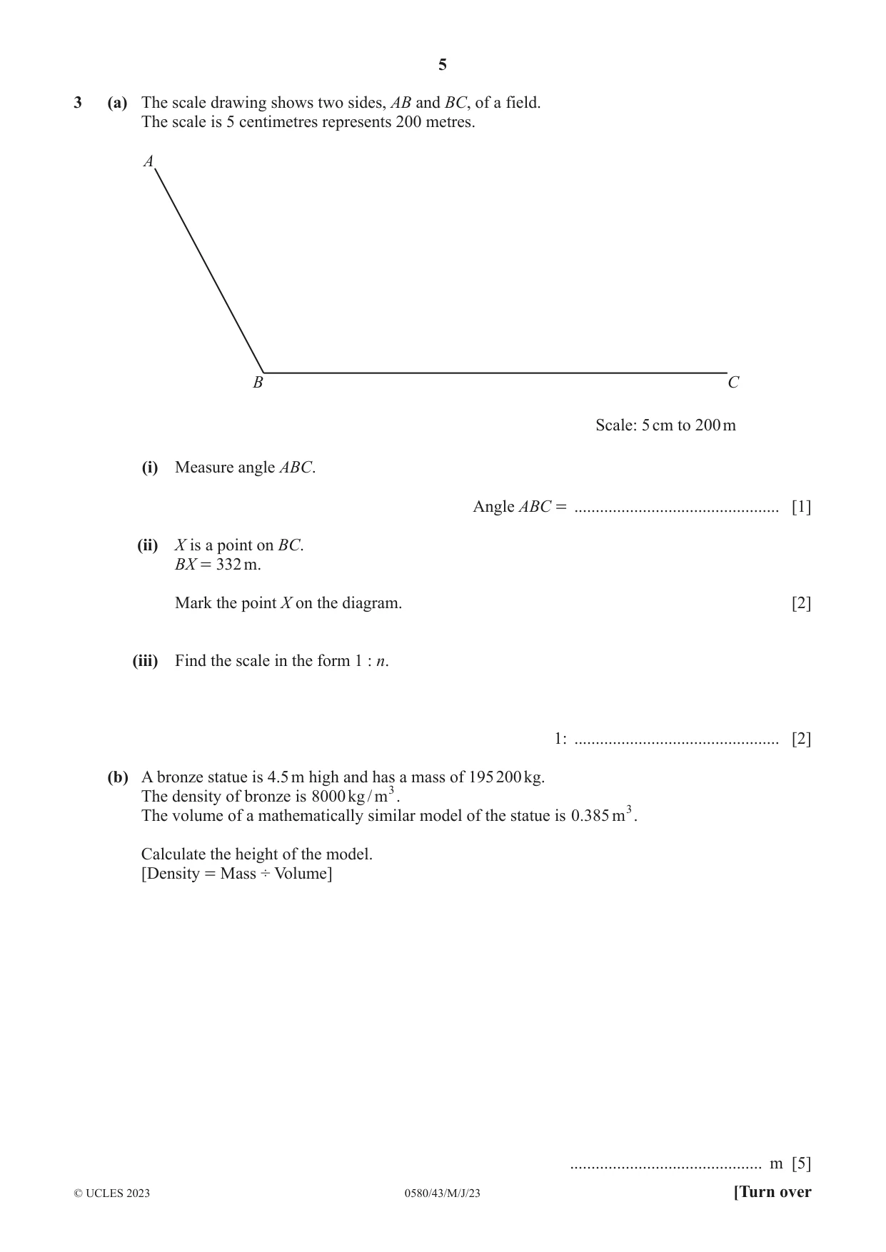 Cambridge IGCSE Mathematics 0580 2023 May/June Paper 4 · Variant 3 question paper, page 5 of 20