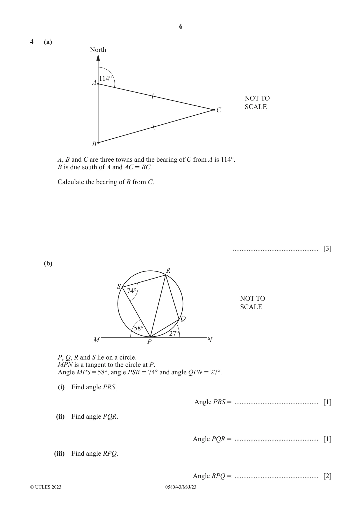 Cambridge IGCSE Mathematics 0580 2023 May/June Paper 4 · Variant 3 question paper, page 6 of 20