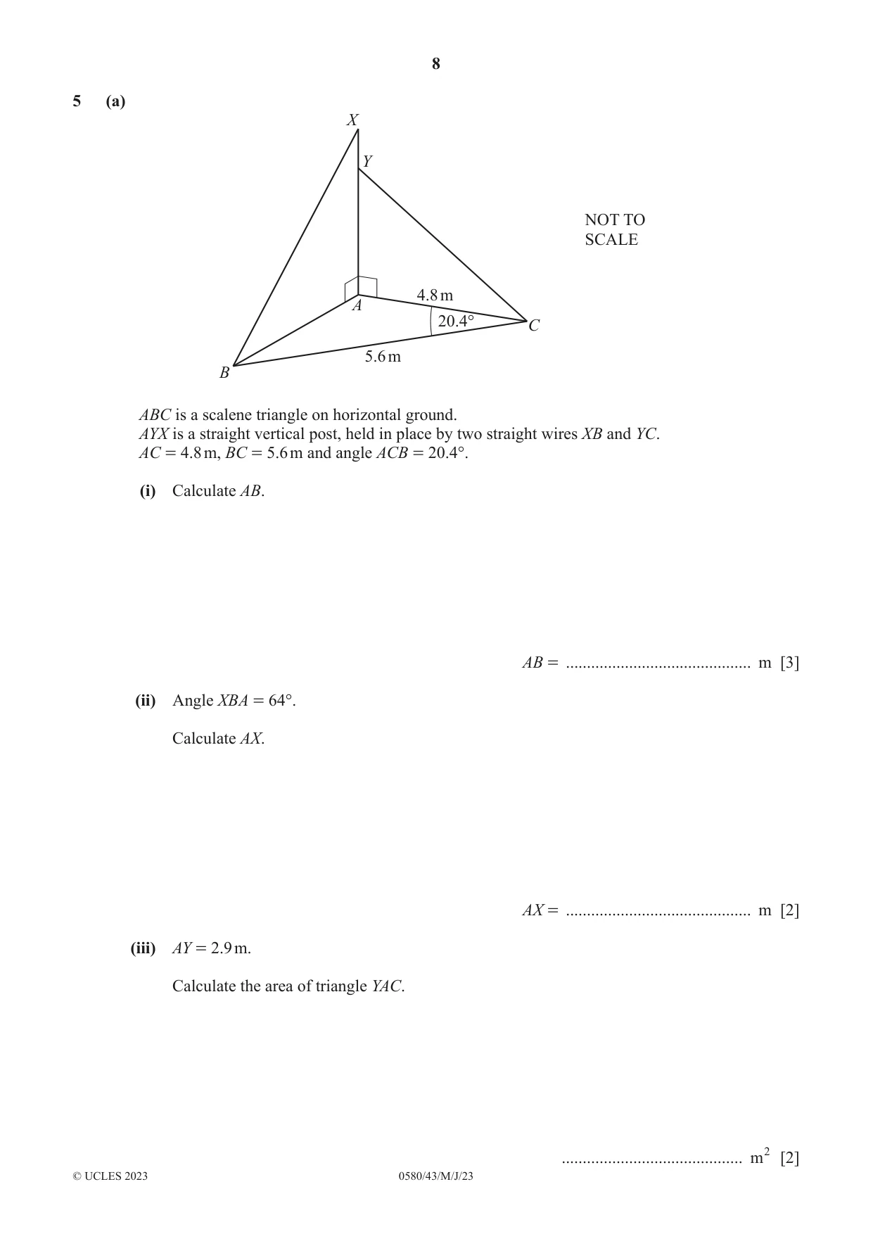 Cambridge IGCSE Mathematics 0580 2023 May/June Paper 4 · Variant 3 question paper, page 8 of 20