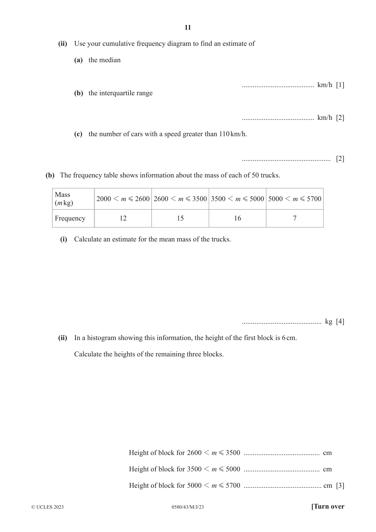 Cambridge IGCSE Mathematics 0580 2023 May/June Paper 4 · Variant 3 question paper, page 11 of 20