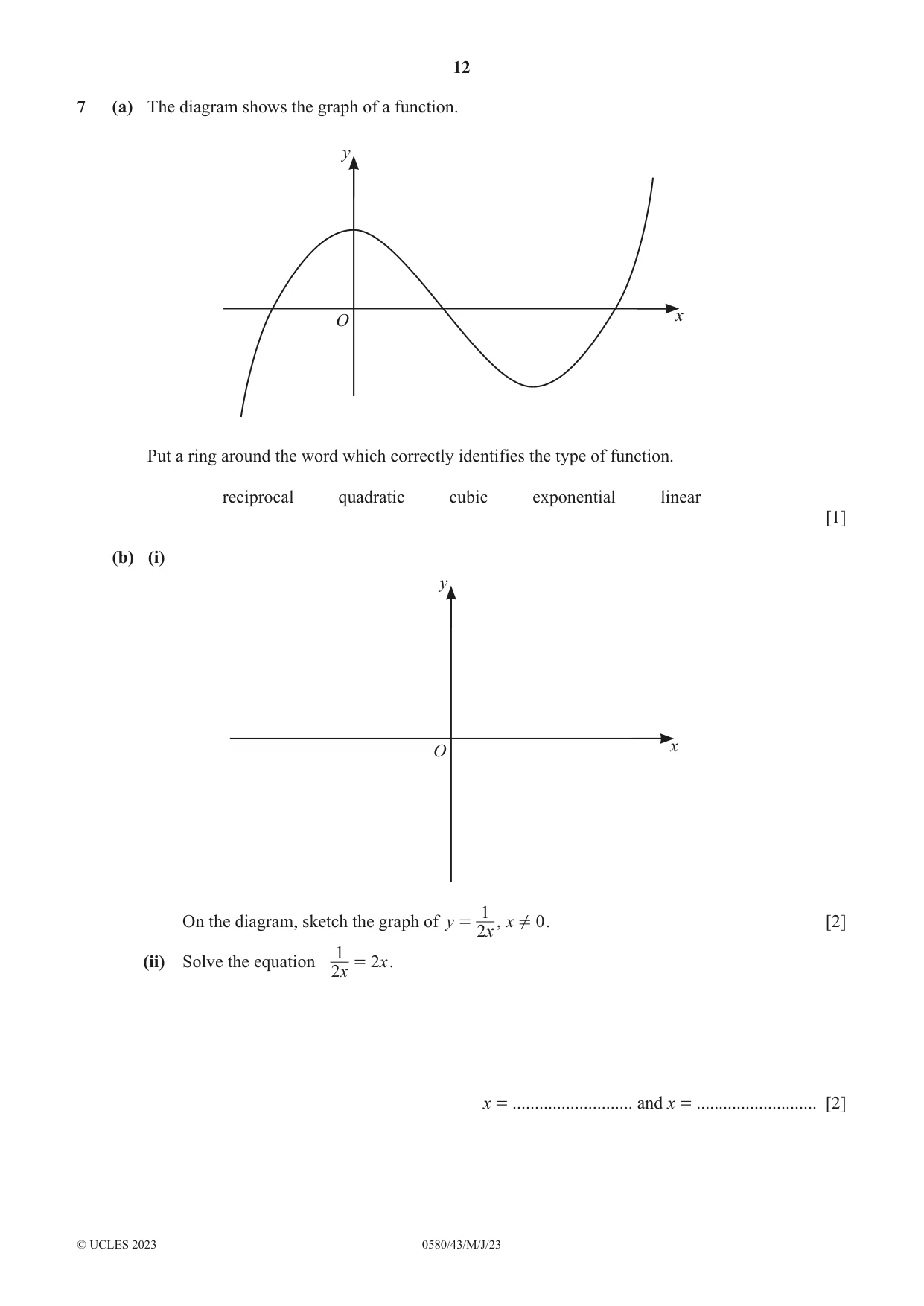 Cambridge IGCSE Mathematics 0580 2023 May/June Paper 4 · Variant 3 question paper, page 12 of 20