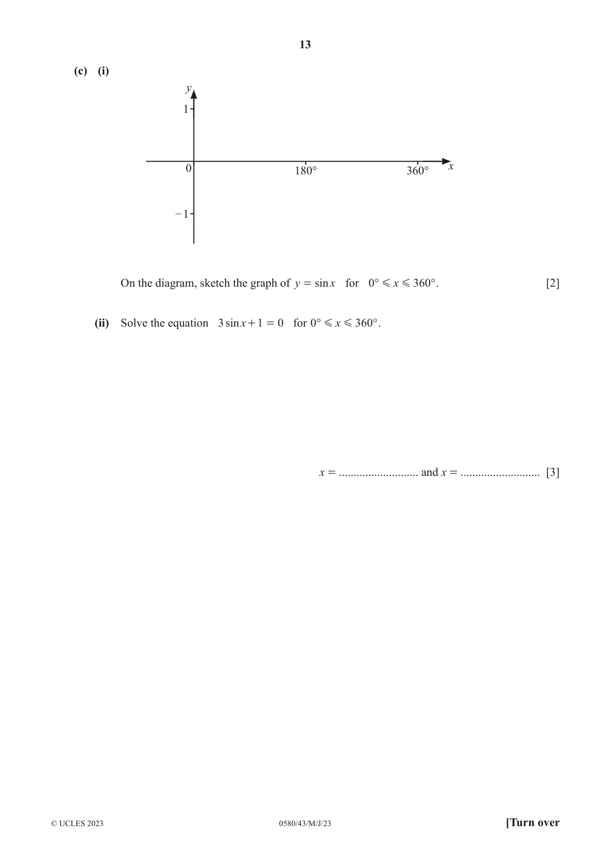 Cambridge IGCSE Mathematics 0580 2023 May/June Paper 4 · Variant 3 question paper, page 13 of 20