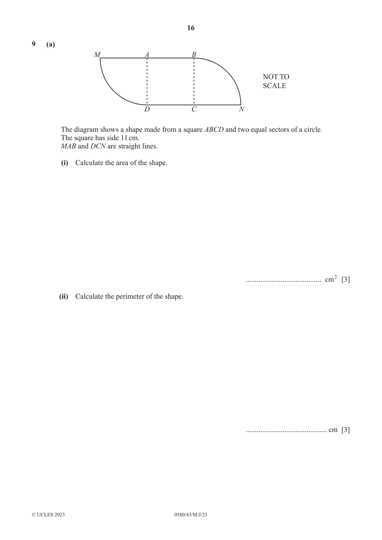 Cambridge IGCSE Mathematics 0580 2023 May/June Paper 4 · Variant 3 question paper, page 16 of 20