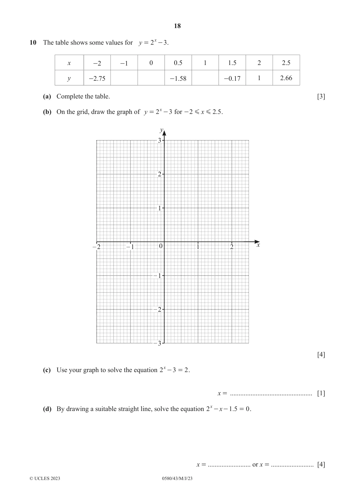 Cambridge IGCSE Mathematics 0580 2023 May/June Paper 4 · Variant 3 question paper, page 18 of 20