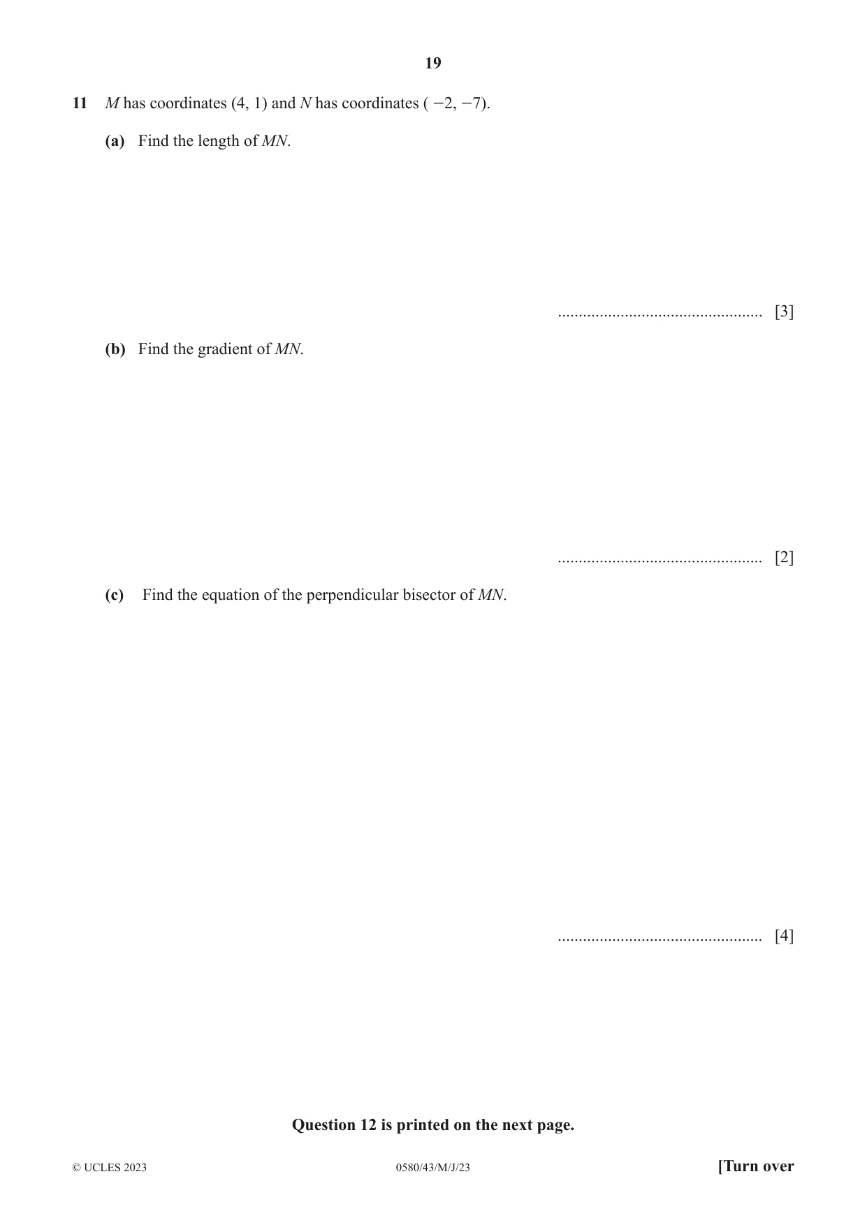 Cambridge IGCSE Mathematics 0580 2023 May/June Paper 4 · Variant 3 question paper, page 19 of 20