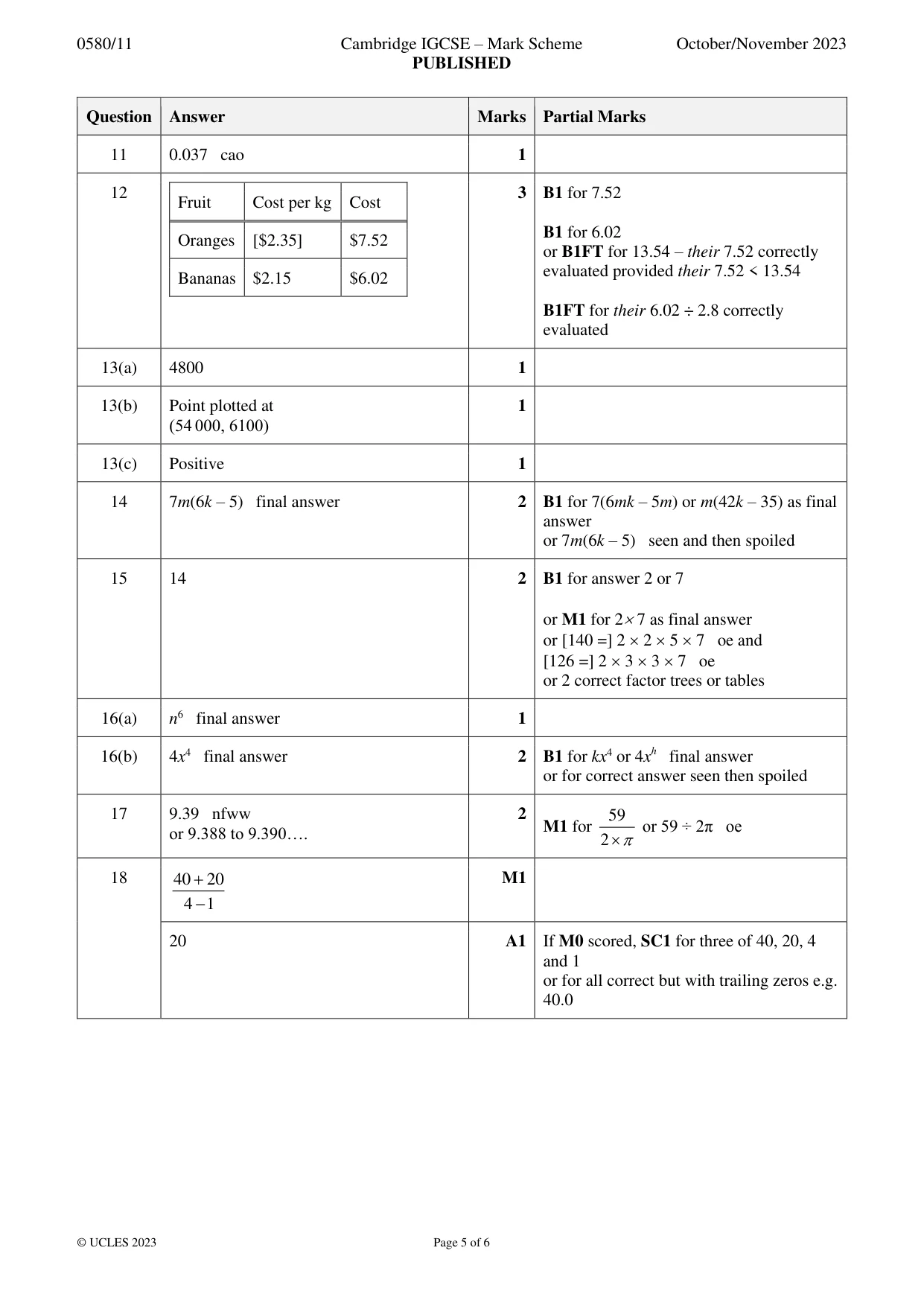Mark scheme, page 5 of 6