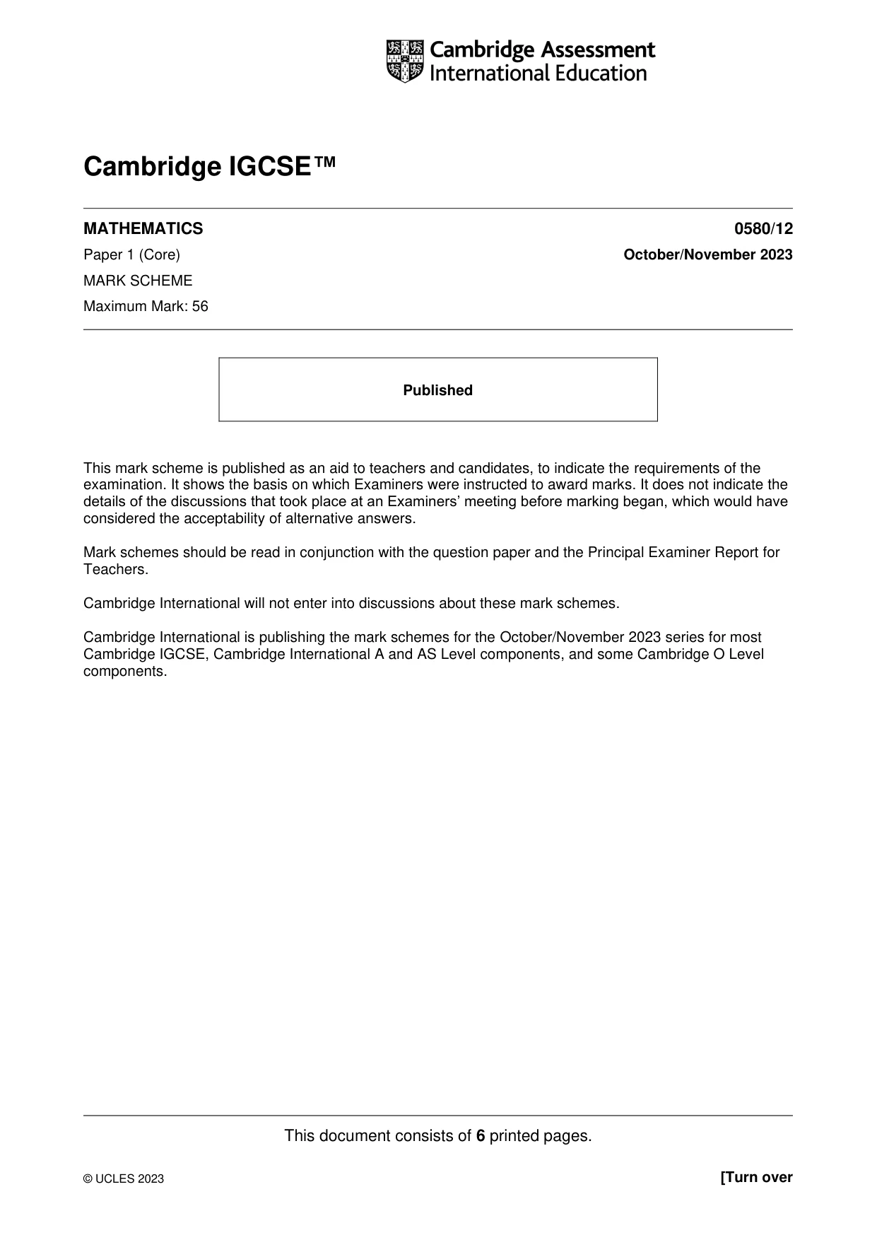Mark scheme, page 1 of 6