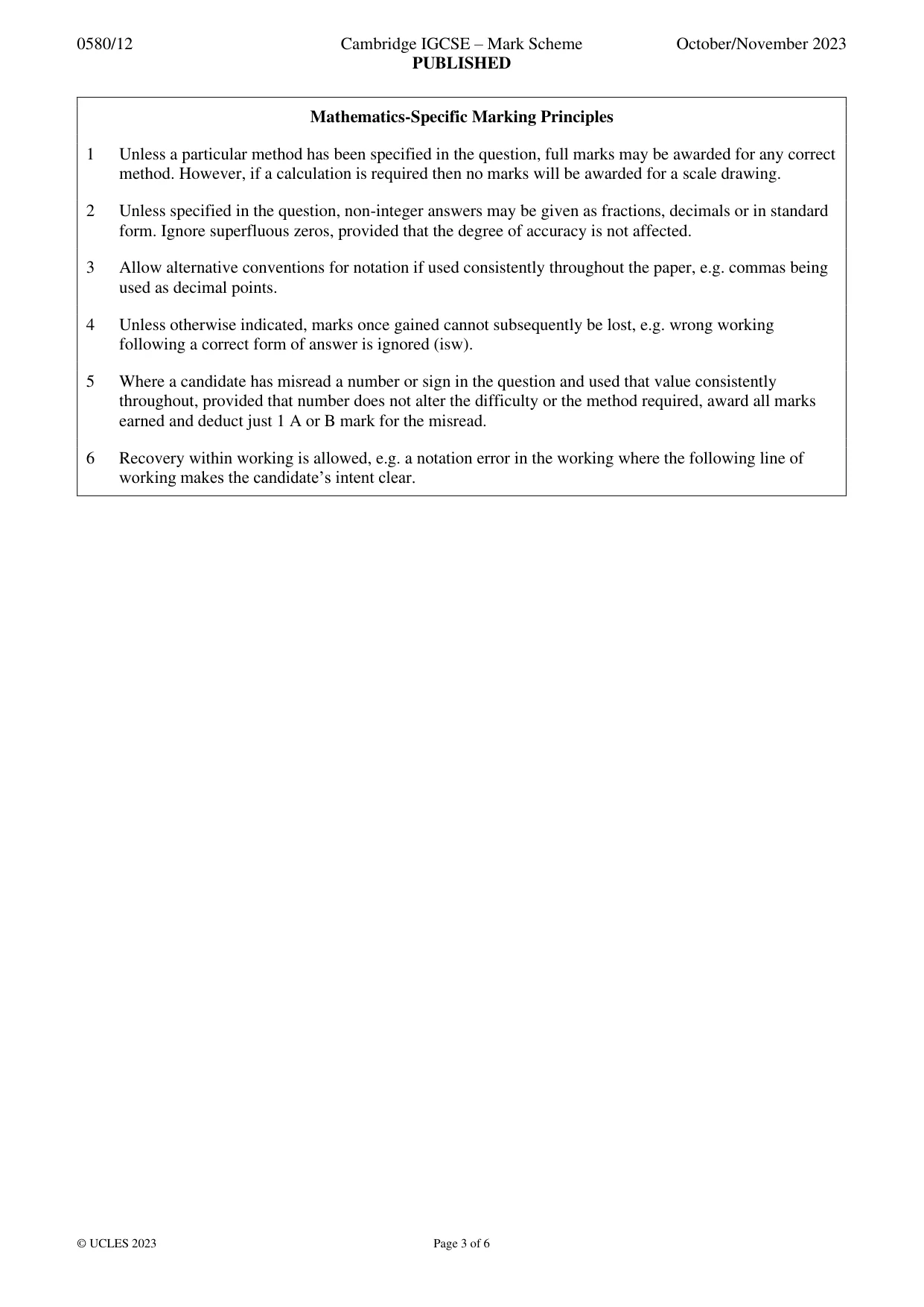 Mark scheme, page 3 of 6