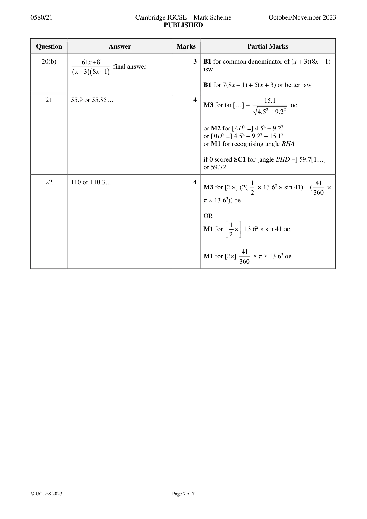 Mark scheme, page 7 of 7