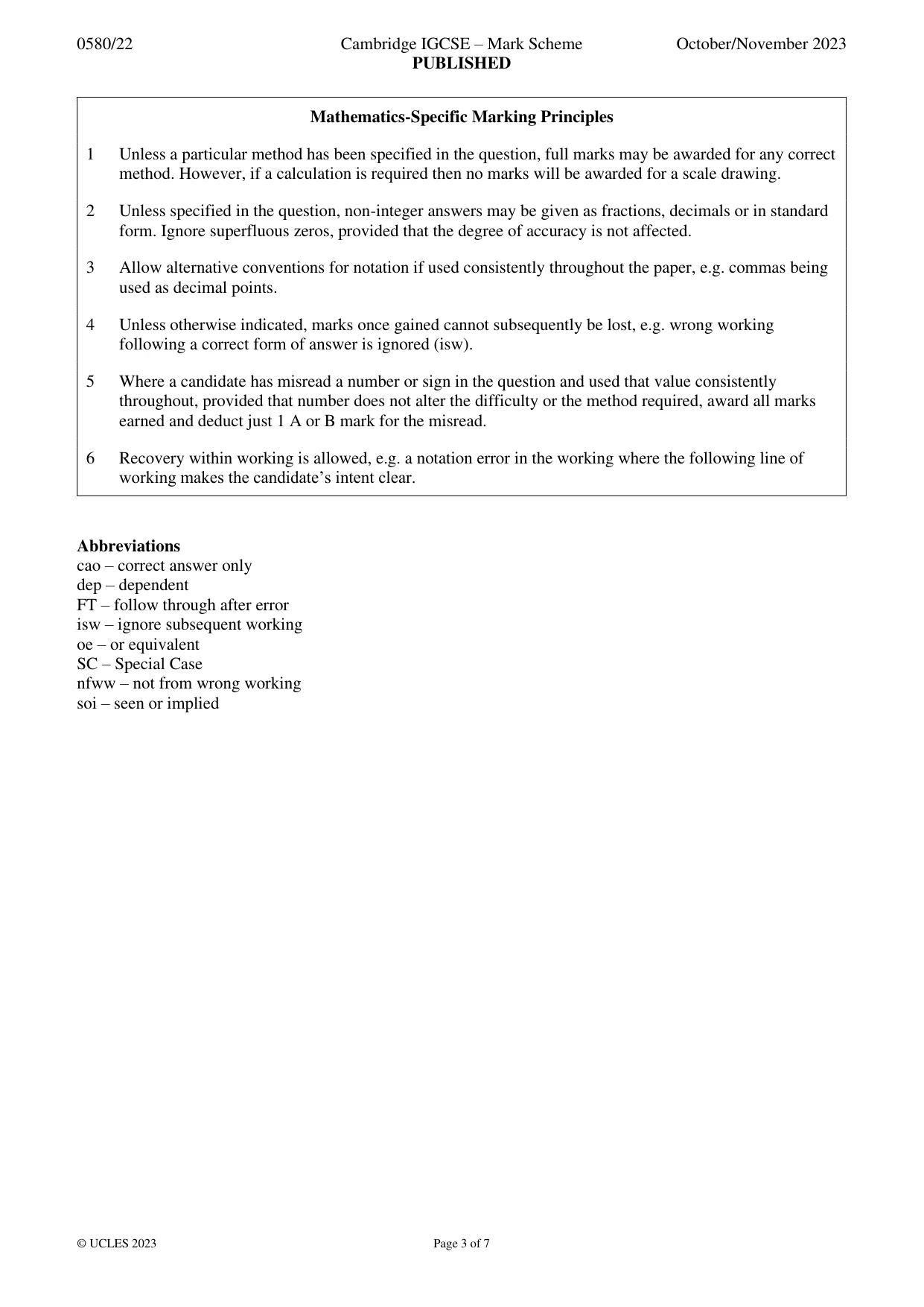 Mark scheme, page 3 of 7