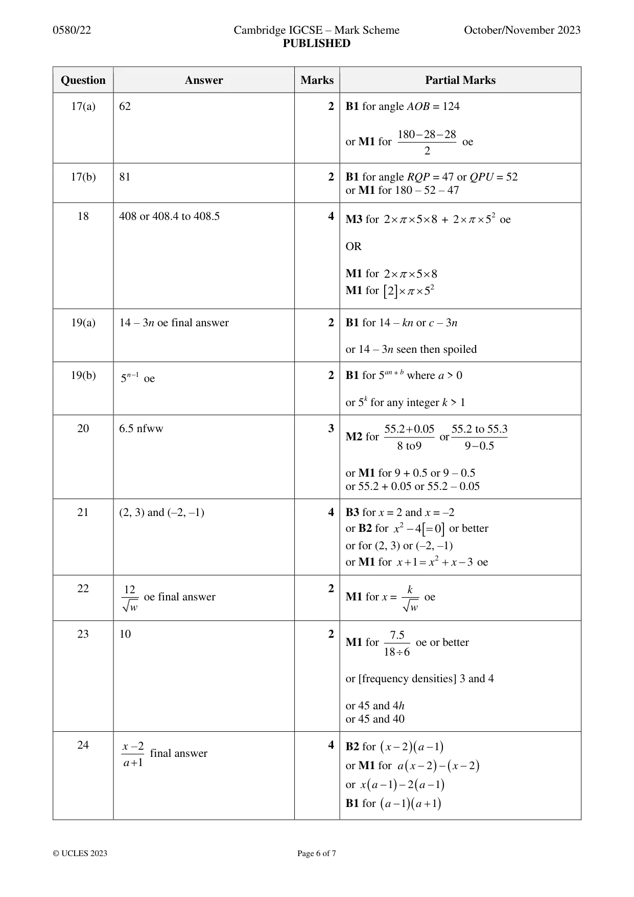 Mark scheme, page 6 of 7