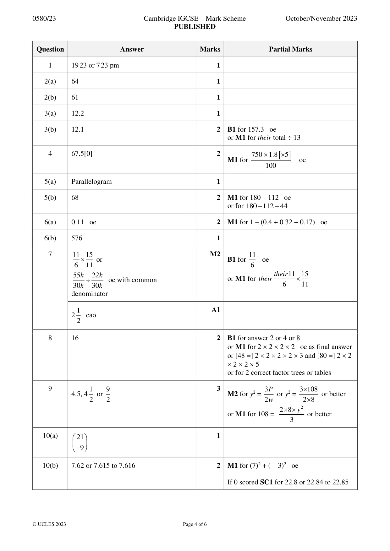 Mark scheme, page 4 of 6
