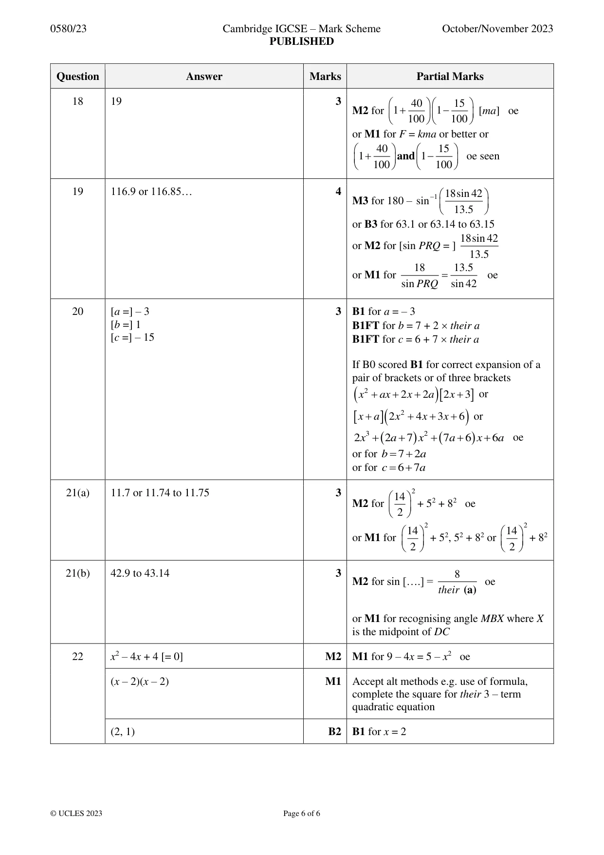 Mark scheme, page 6 of 6