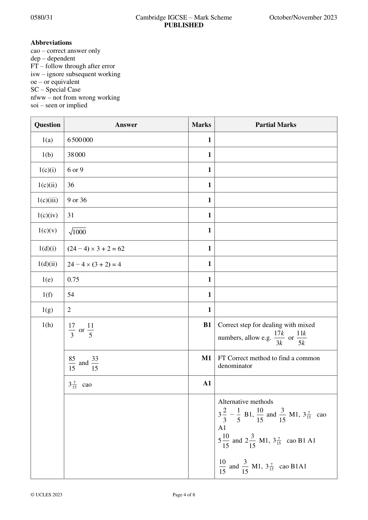 Mark scheme, page 4 of 8