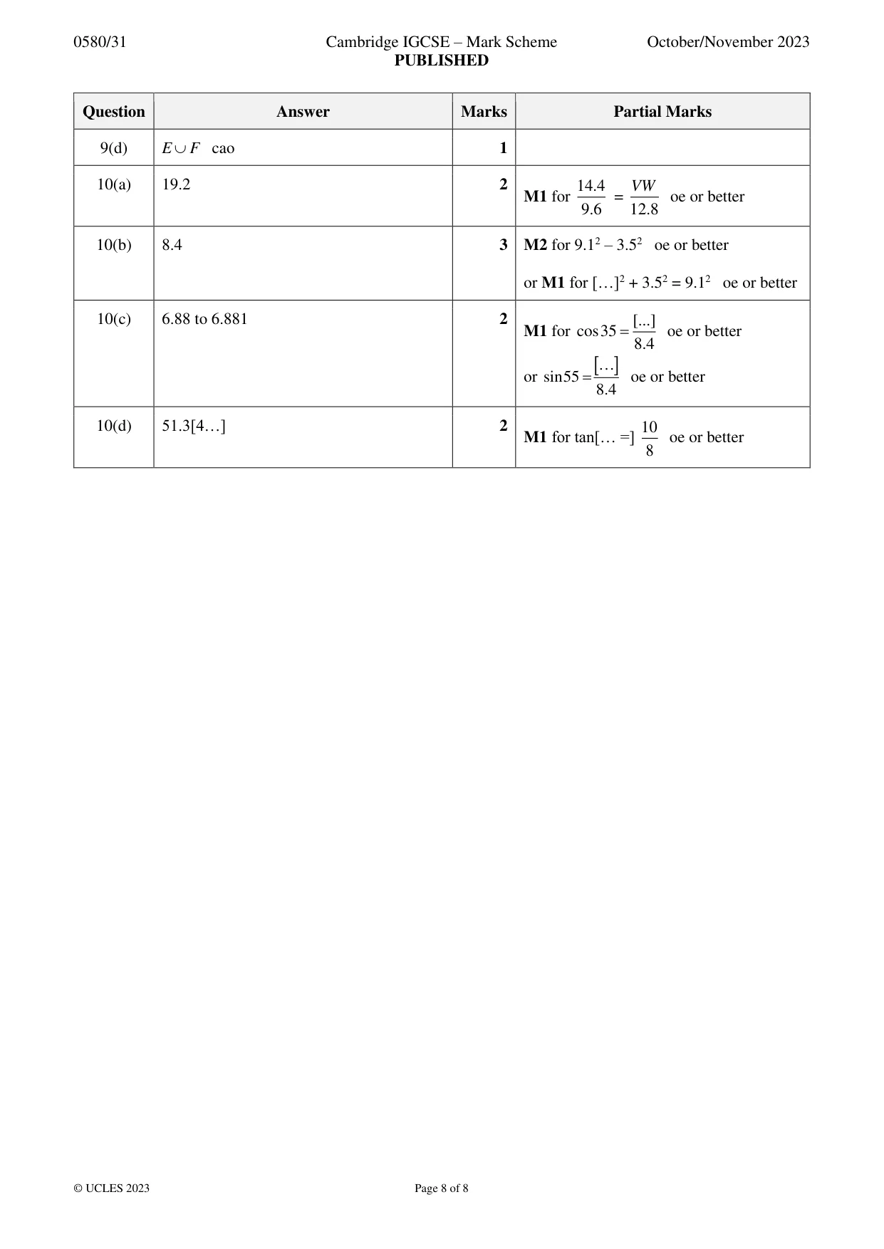 Mark scheme, page 8 of 8