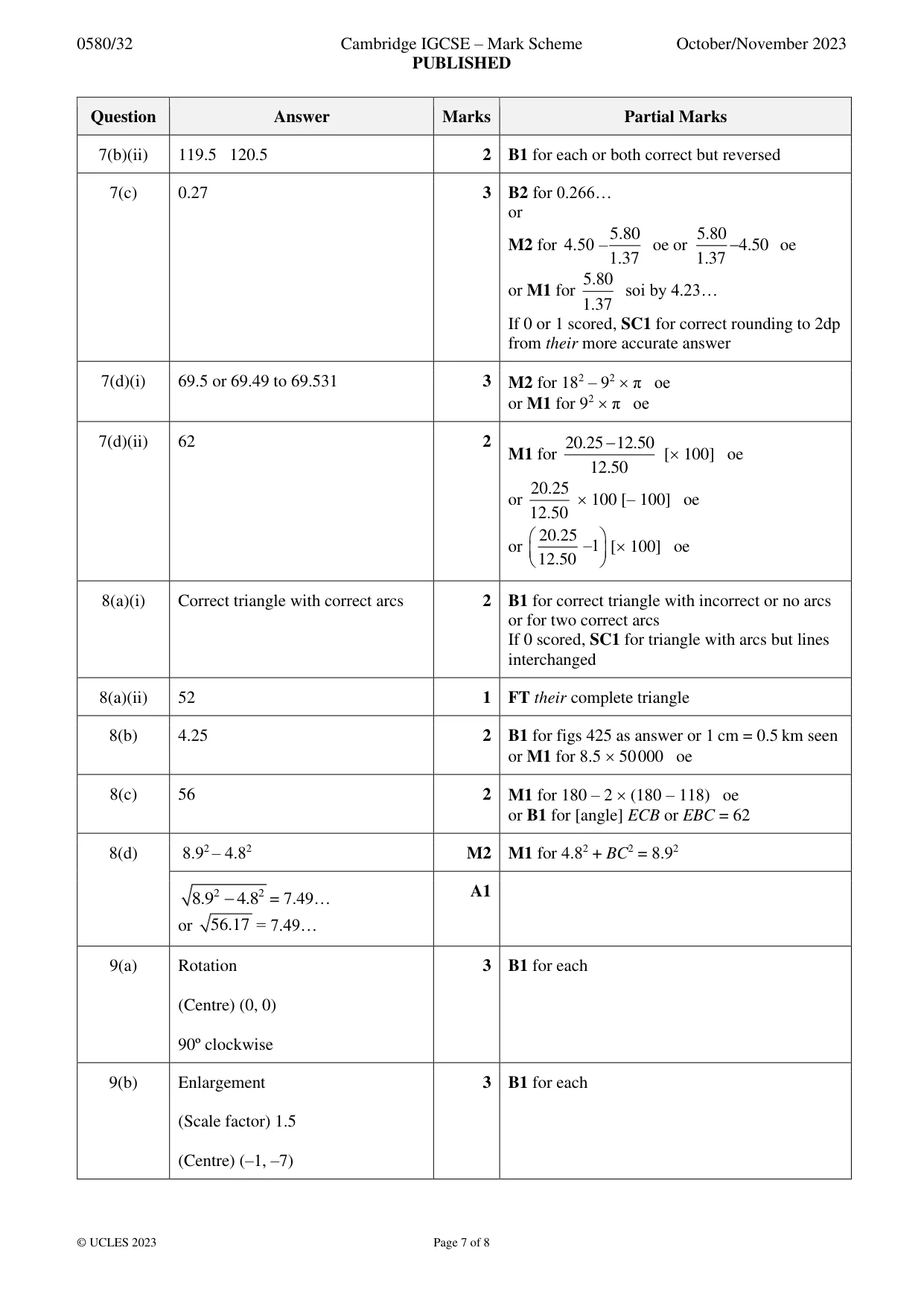 Mark scheme, page 7 of 8