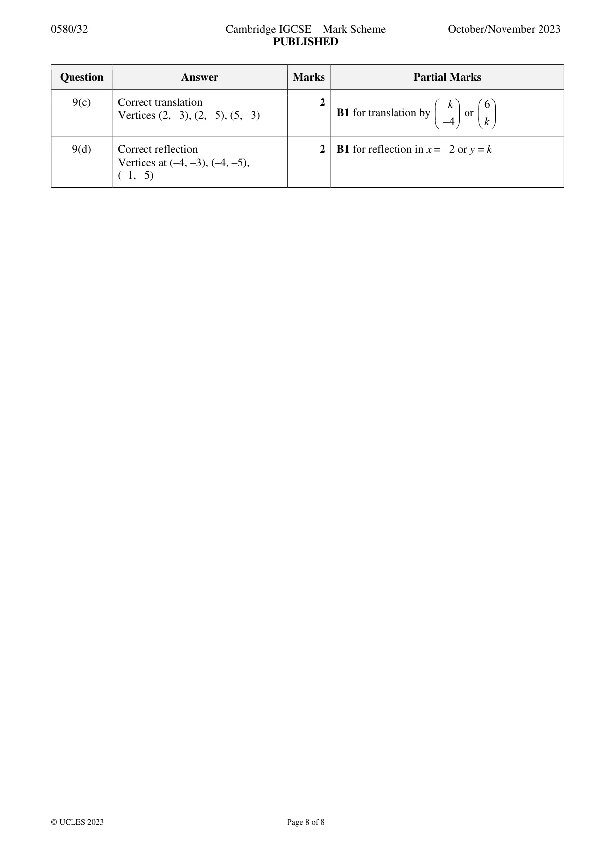 Mark scheme, page 8 of 8
