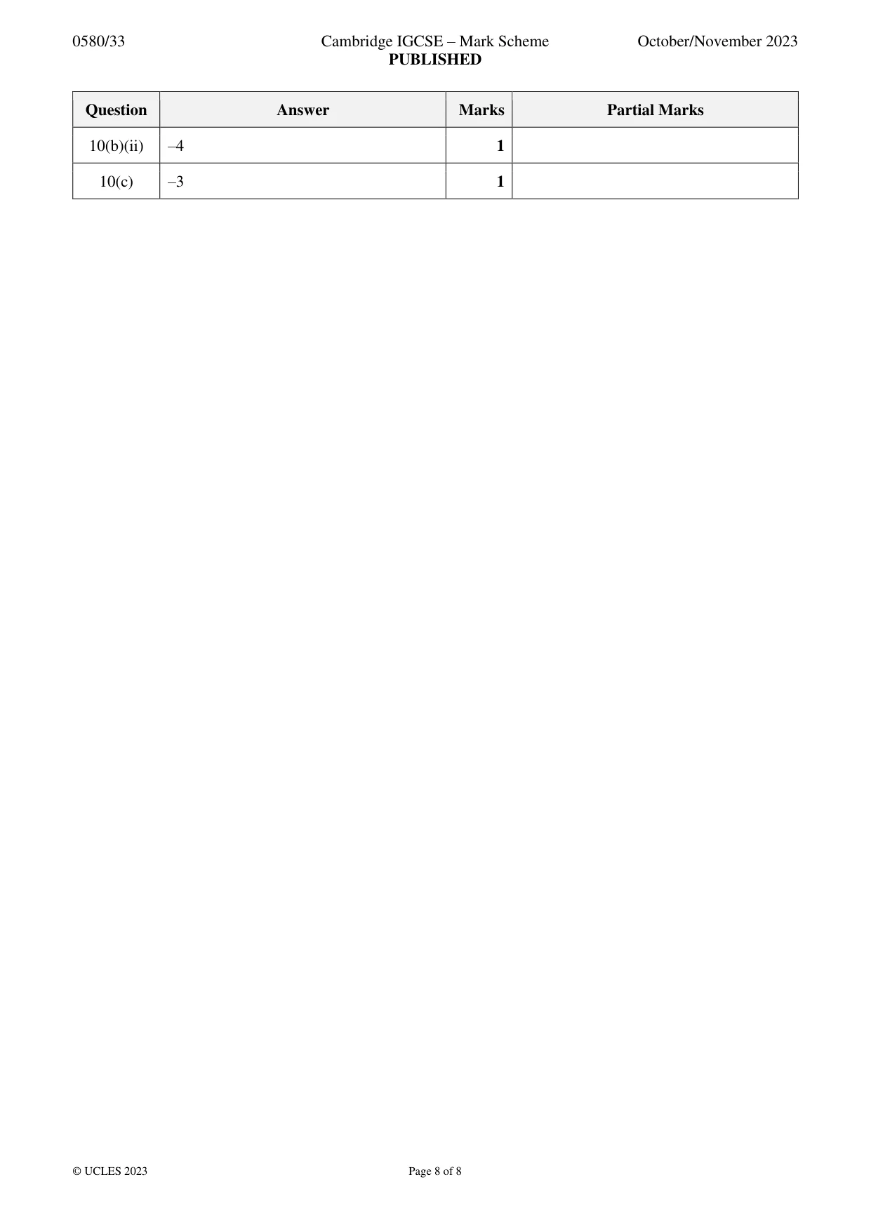Mark scheme, page 8 of 8