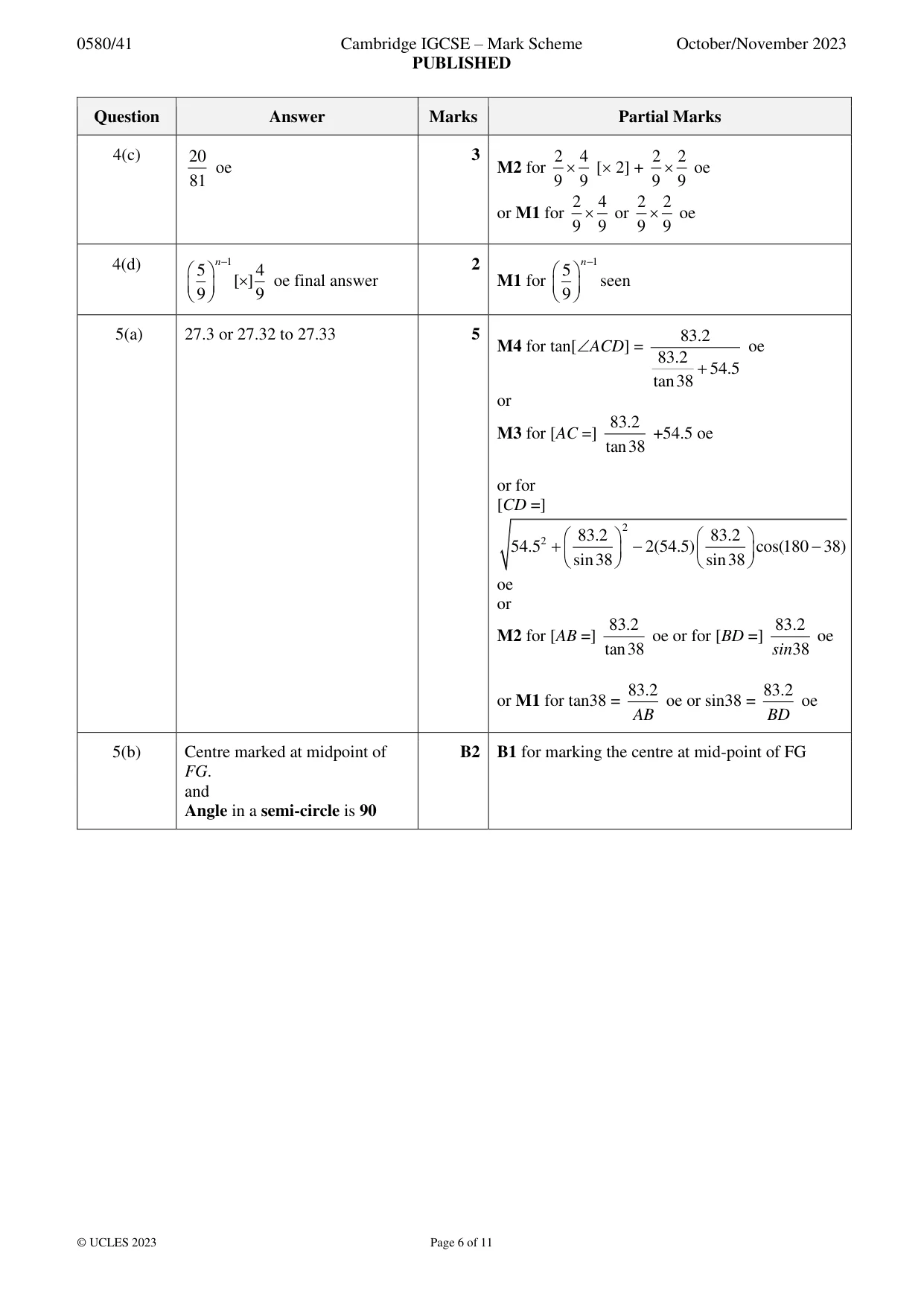 Mark scheme, page 6 of 11