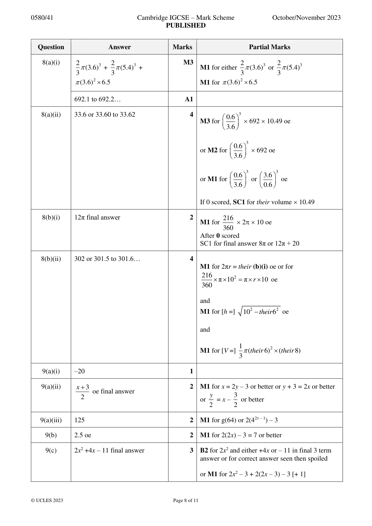 Mark scheme, page 8 of 11