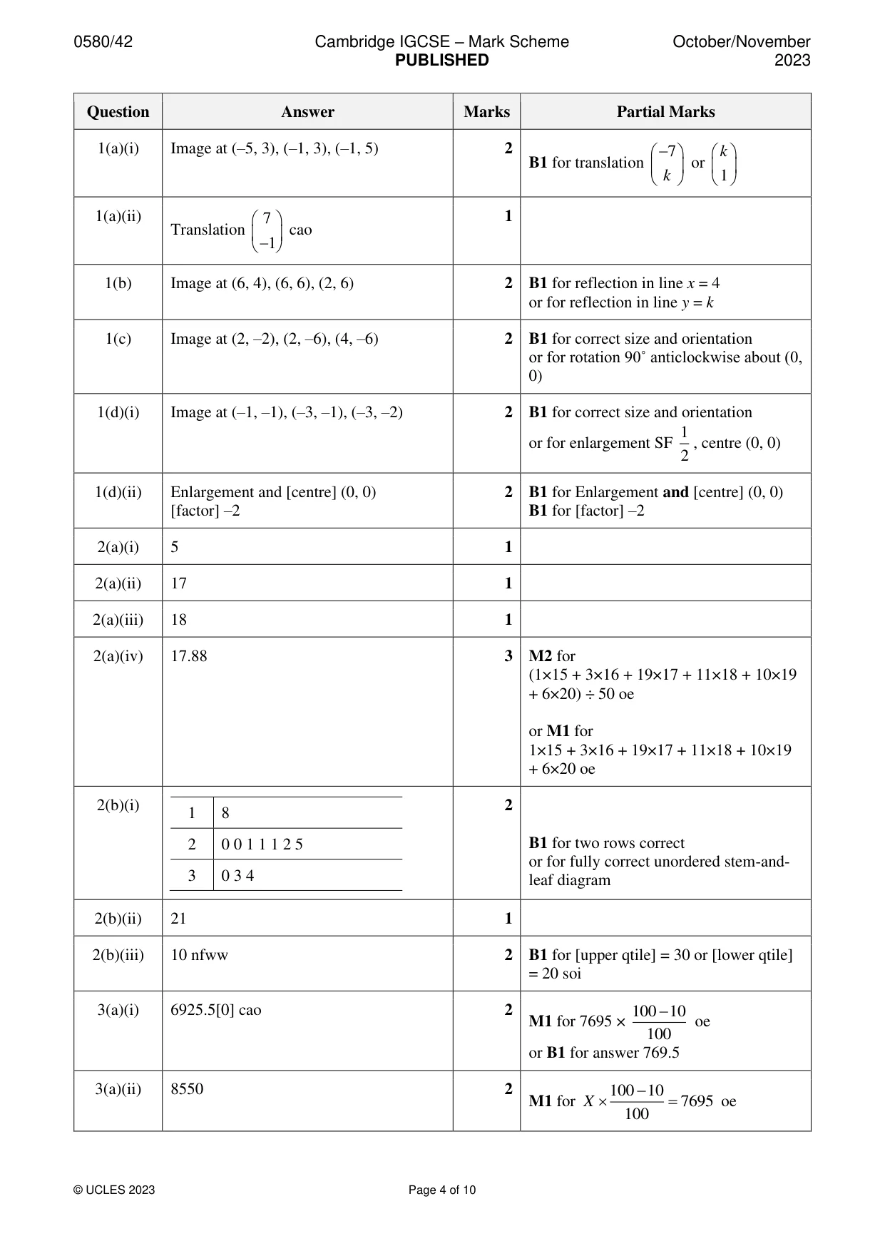 Mark scheme, page 4 of 10